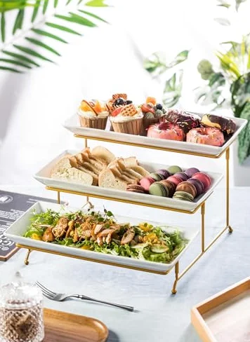 3 Tier Servendo Stand, Pilepsible Platter Rack per Antipasti & Cupcakes, Elegante Set di esposizioni Bianche, Facile Design di stoccaggio per Feste e Decorazioni per la casa
