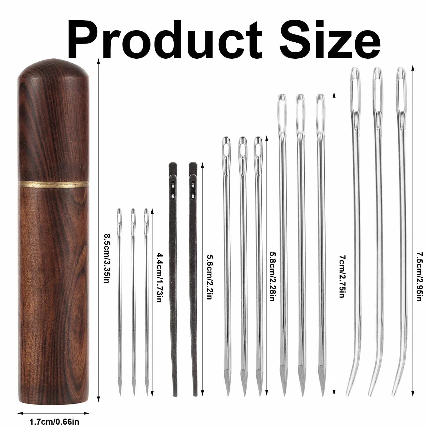 Aghi da Cucito per Pelle 15pz Kit Acciaio Cruna Grande Piegato Resistente Custodia Legno Artigianato