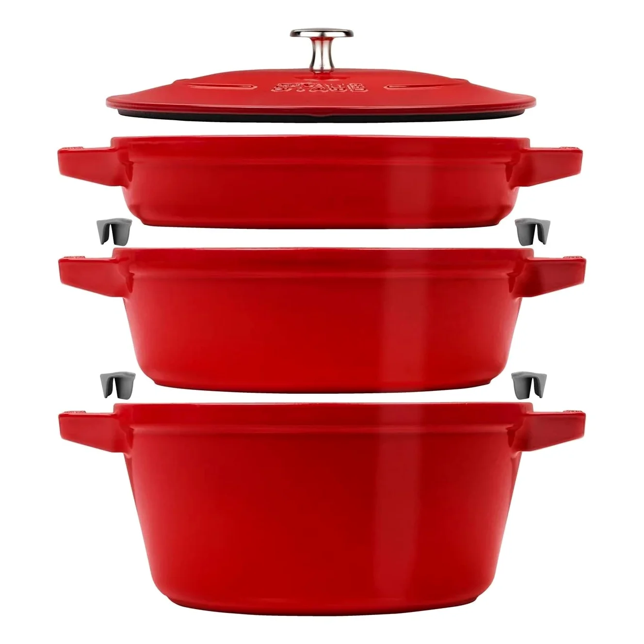 STAUB La Cocotte - Set di pentole rotonde in ghisa, 3 pezzi, colore: Rosso ciliegia