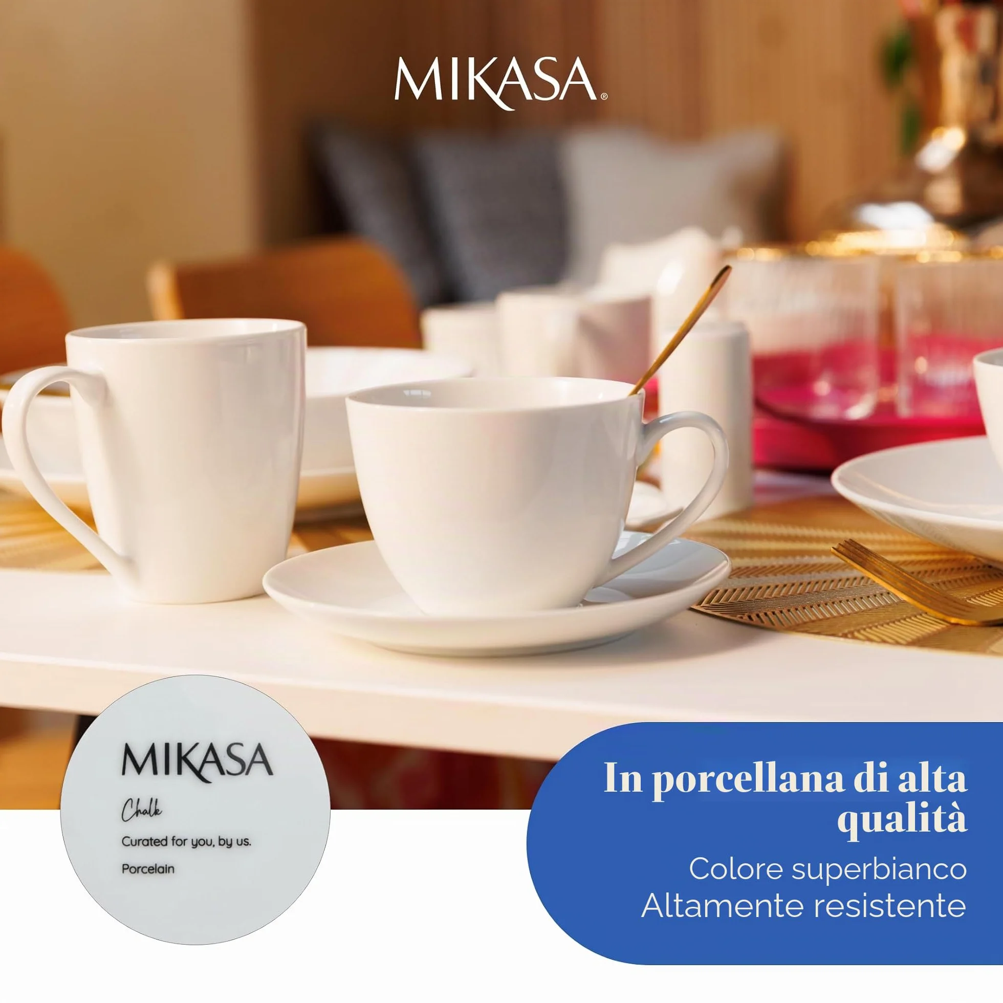 Mikasa Chalk Tazze di porcellana, Set di 4 tazze bianche 380 ml per tè e caffè