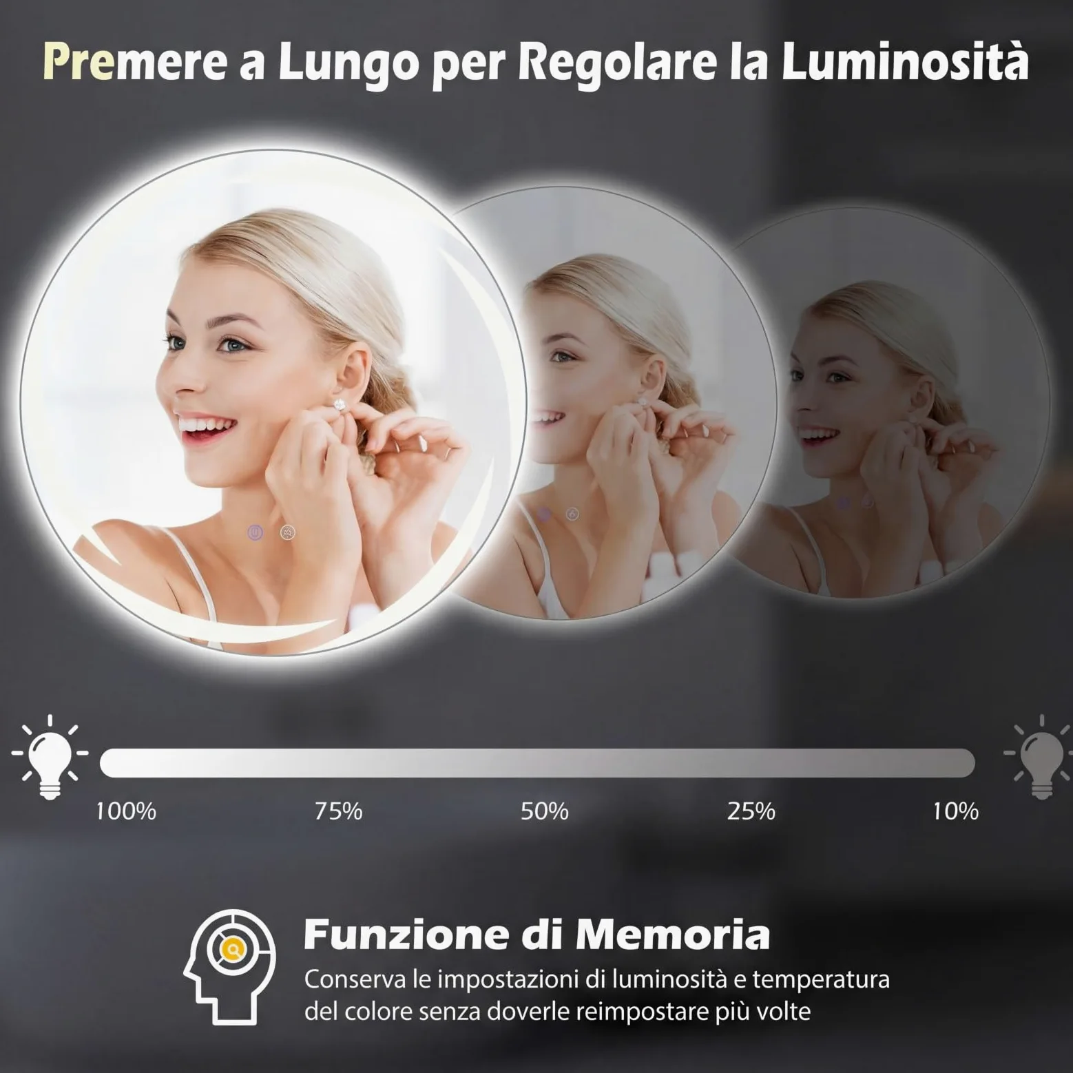 COSTWAY Specchio da Bagno con LED Rotondo 70 cm, Specchio da Parete Retroilluminato Dimmerabile con Vetro Temperato Antideflagrante, Luci a 3 Colori e Antiappannamento, IP44 (70 x 70 cm)