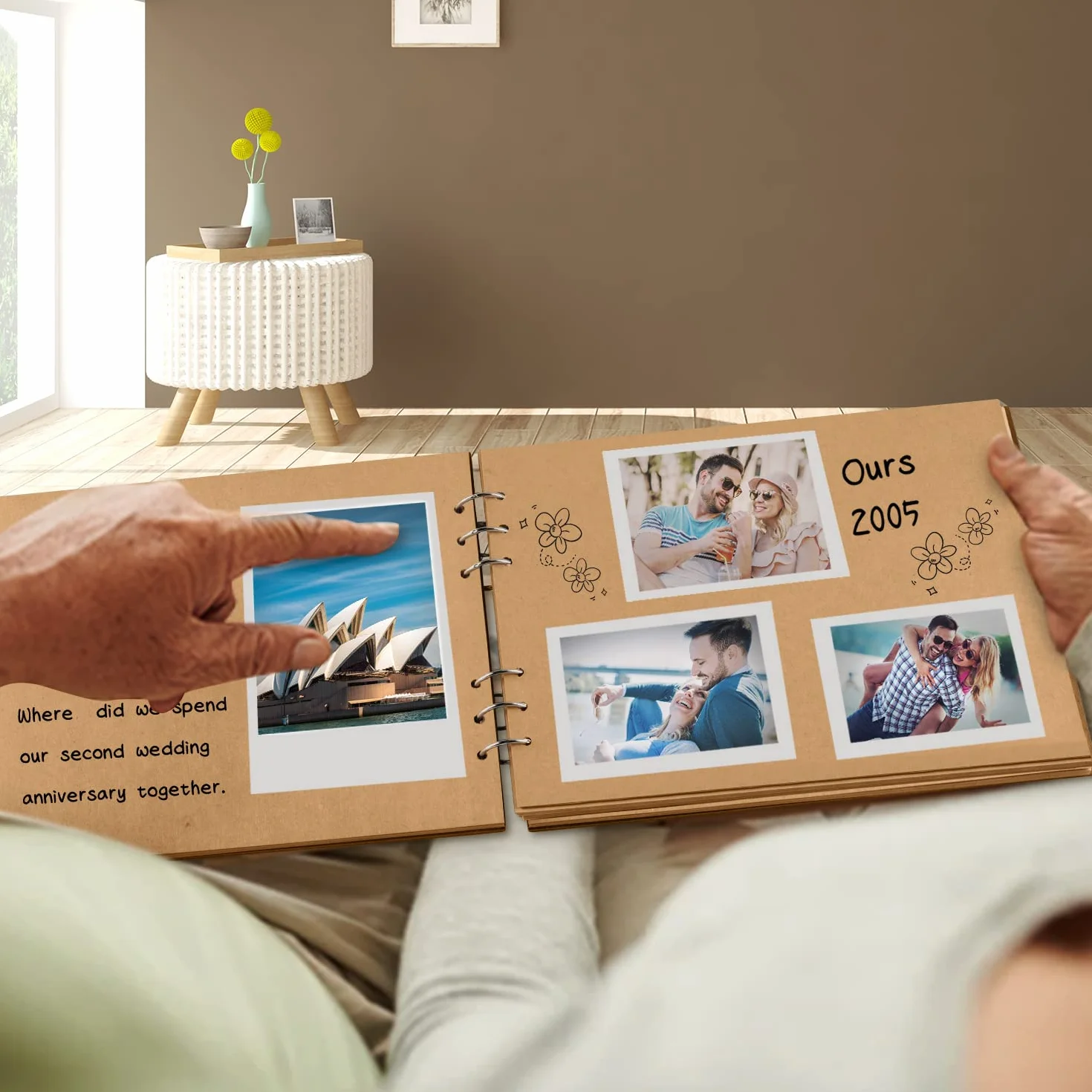 Creawoo Album fotografico in legno, album fotografico di viaggio fai-da-te per anniversario, matrimonio, (80 pagine)