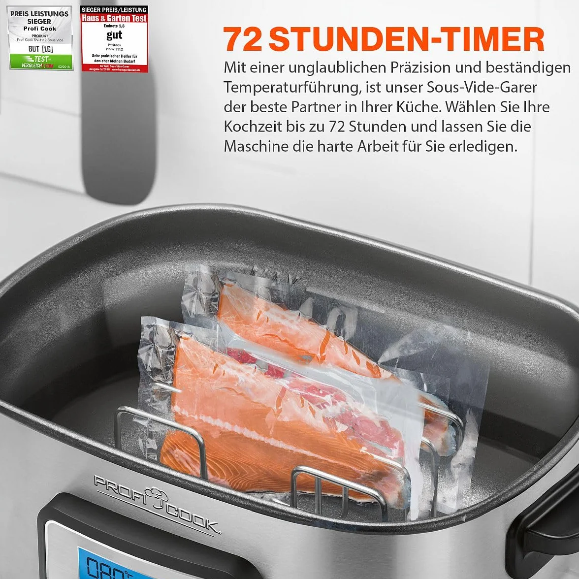 ProfiCook PC-SV 1112 Sous Vide 8,5L con timer 72 ore, slow cooker, yogurtiera, funzione keep warm