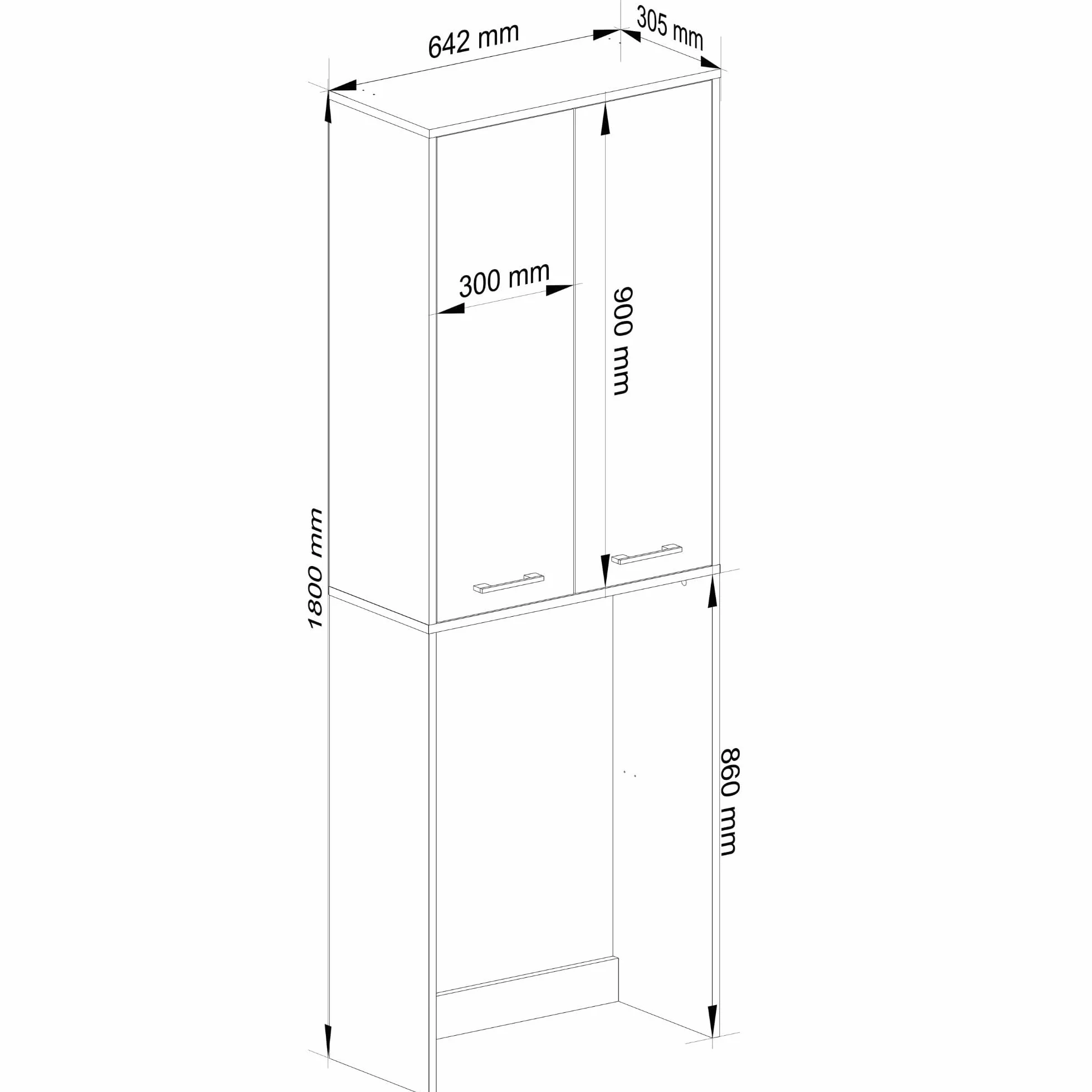 AKORD | Armadio Pensile per Lavatrice FIN 180 | Armadio di trasformazione con 2 Ante, 4 Ripiani | Archivio per bagno | Cassettiera per lavatrice | 64x180x30 cm | Bianco + Bianco Frontale