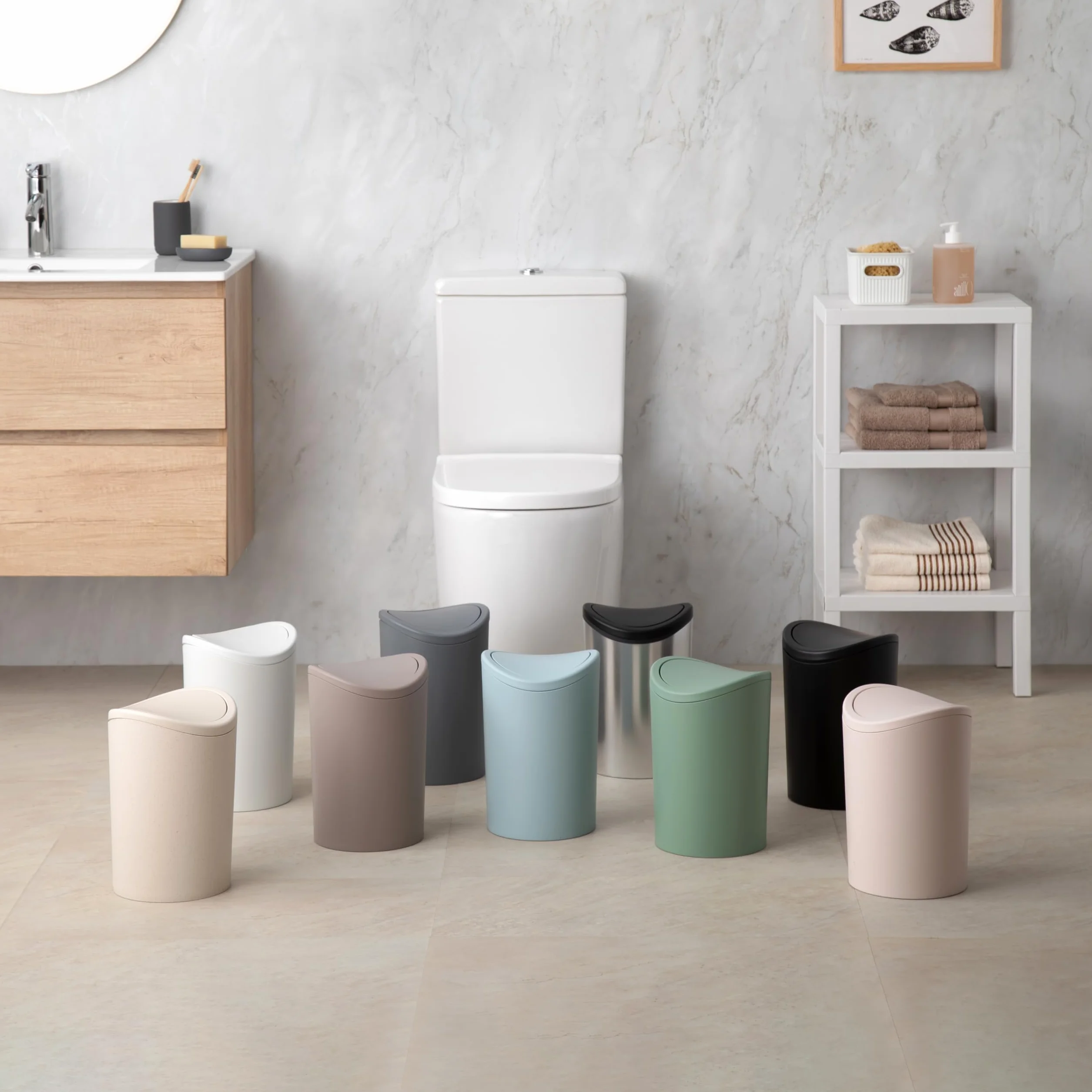 TATAY Cestino Bagno 6L con Coperchio Basculante Bianco 19x19x28 cm