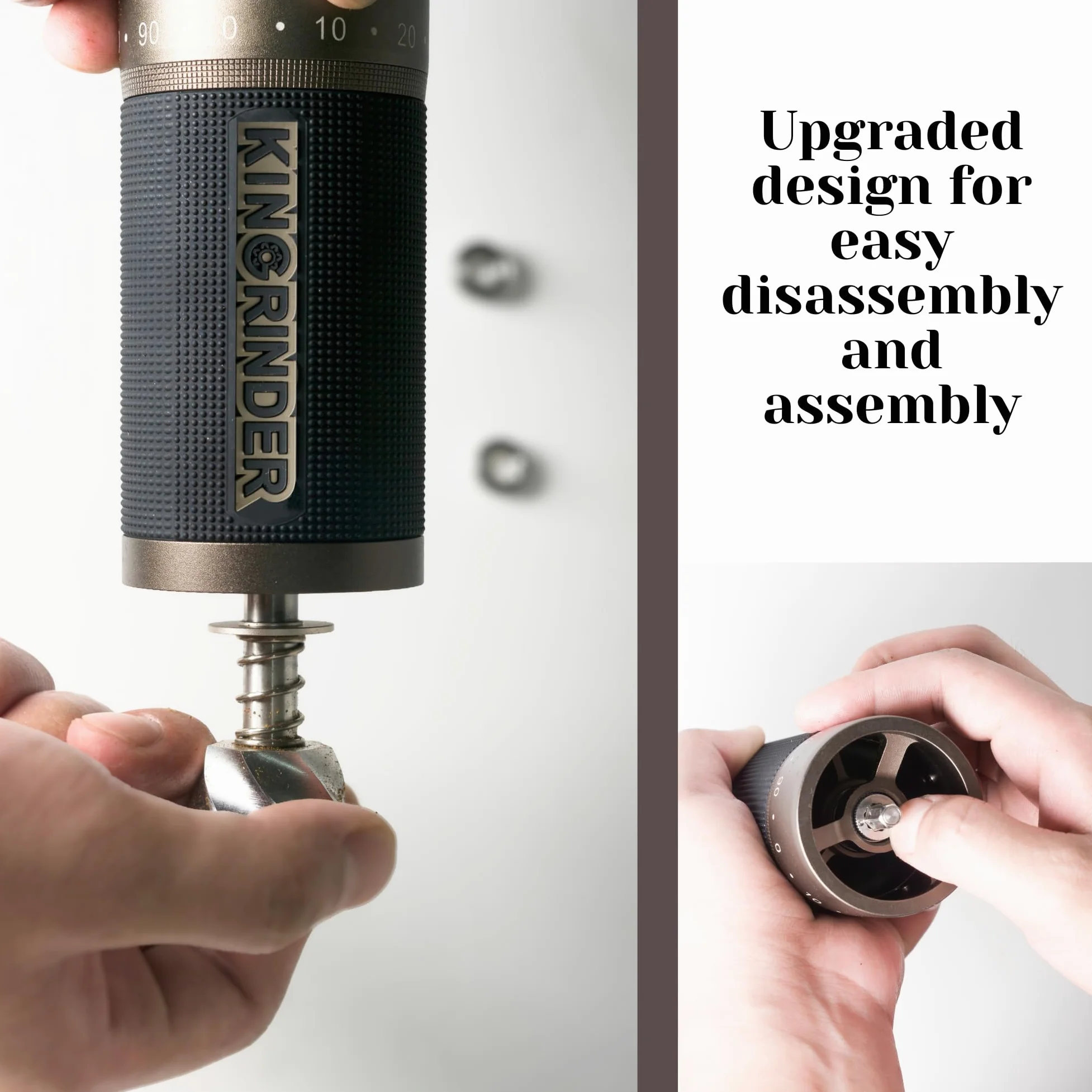 KINGrinder K7 - Macinino da caffè a mano con manico curvo, contenitore magnetico a polvere e clip, meccanismo professionale a 7 bordi in acciaio inox, capacità 30-35 g