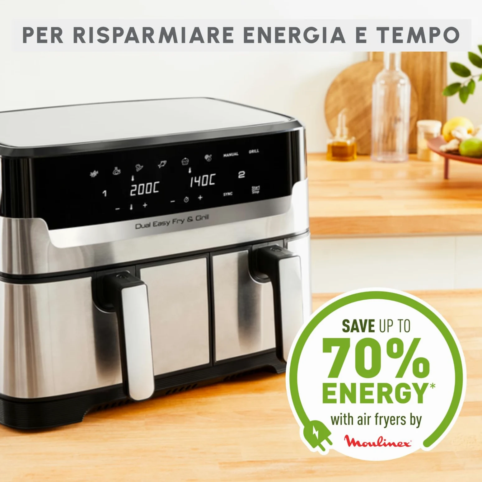 Moulinex Dual Easy Fry & Grill, Capacità 8,3 L, Doppio Cestello, Combinazione Di Friggitrice Ad Aria E Griglia, Pasto Completo Per La Famiglia, Meno