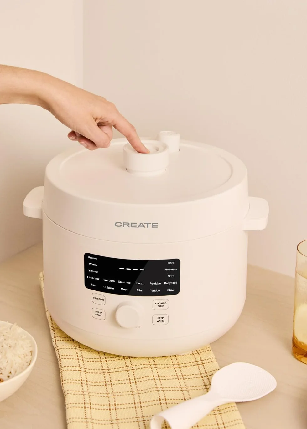 Pentola a pressione elettrica multifunzione programmabile 4L 1200W bianco sporco 15 funzioni timer 24h