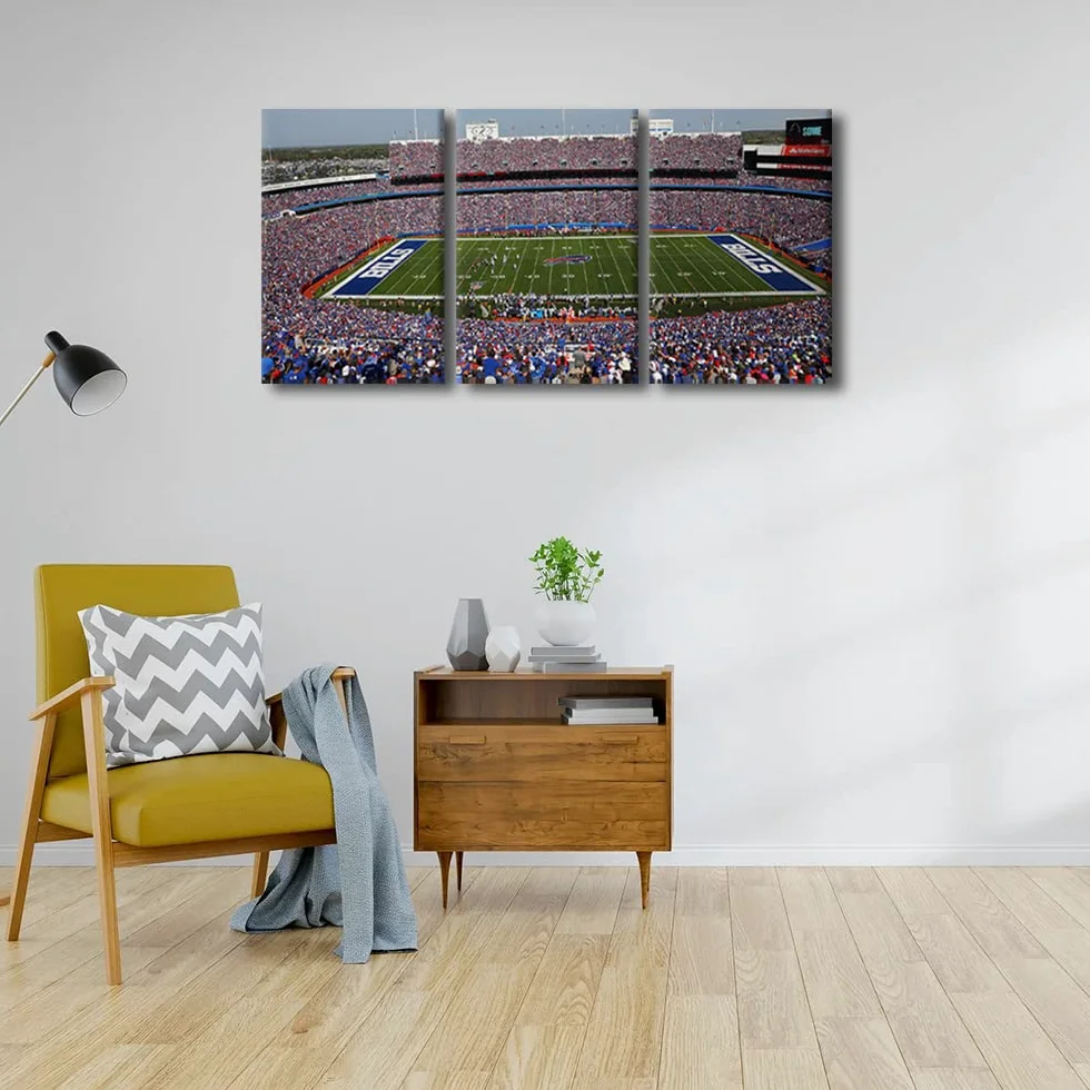 TUMOVO Stampa artistica da parete su tela con stampa della squadra di football americano, stampa a 3 pannelli, stadio sportivo di bufalo, poster Artwok Highmark Stadio, decorazione per la casa per