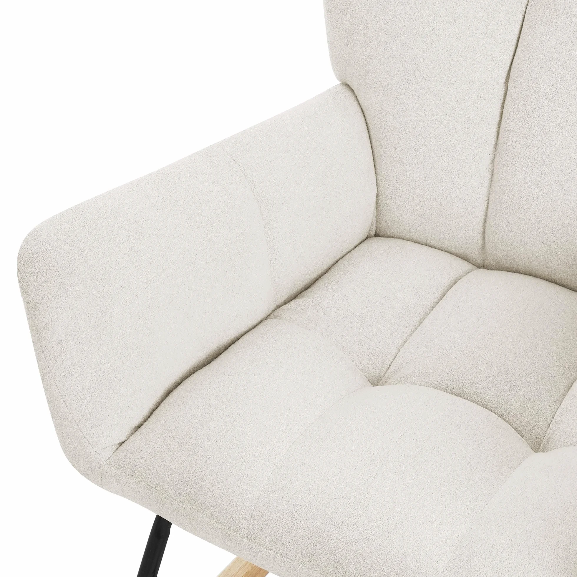 ML-Design Poltrona a Dondolo per Salotto Sedia Confortevole Beige Imbottita Poltroncina da Soggiorno con Braccioli e Schienale Alto Rilassante Base in Legno Massiccio Arredamento Casa