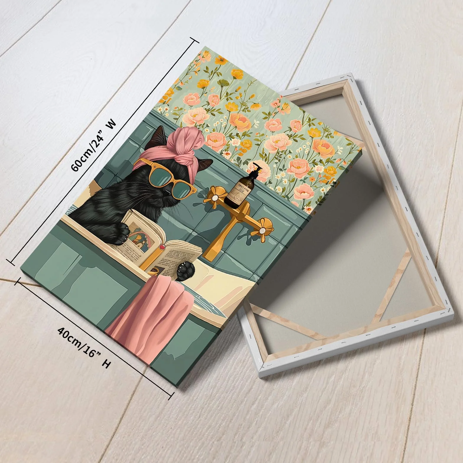 FajerminArt Divertente Bagno Stampe da Parete Gatto Nero Leggere Nella Vasca da Bagno Quadri Moderni Umorismo Animale Paesaggio Stampa su tela Quadro Pittura Poster Decor Bagno Camera da letto 40x60cm