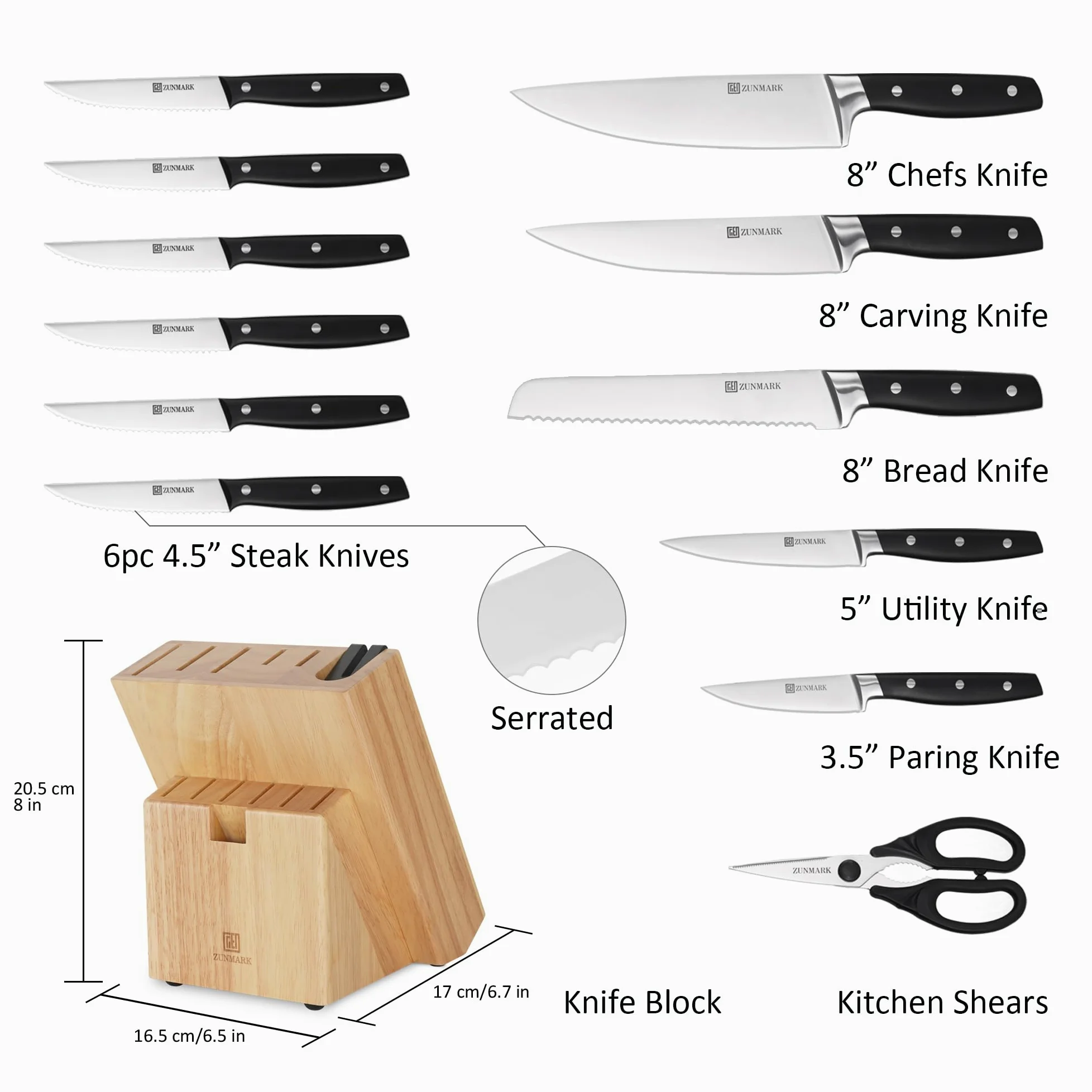 Set di Coltelli da Cucina 13 Pezzi Professionale con Blocco Legno e Affilatore Integrato, Coltelli Chef Affilati - Ideale per Casa e Ristoranti, Nero Elegante, Lavabile in Lavastoviglie