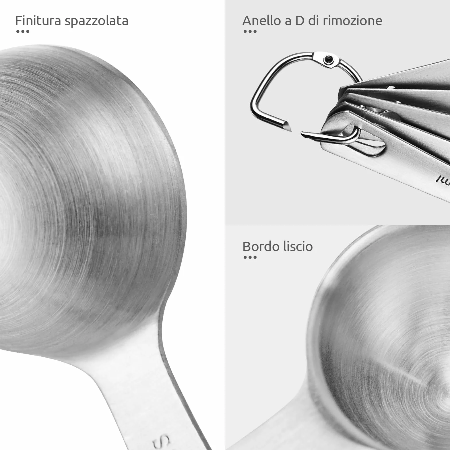 Set di 5 Cucchiai Dosatori: U-Taste Set di misurini in acciaio inossidabile 18/8 (1/4 tsp, 1/2 tsp, 1 tsp, 1/2 tbsp & 1 tbsp) per ingredienti secchi e liquidi