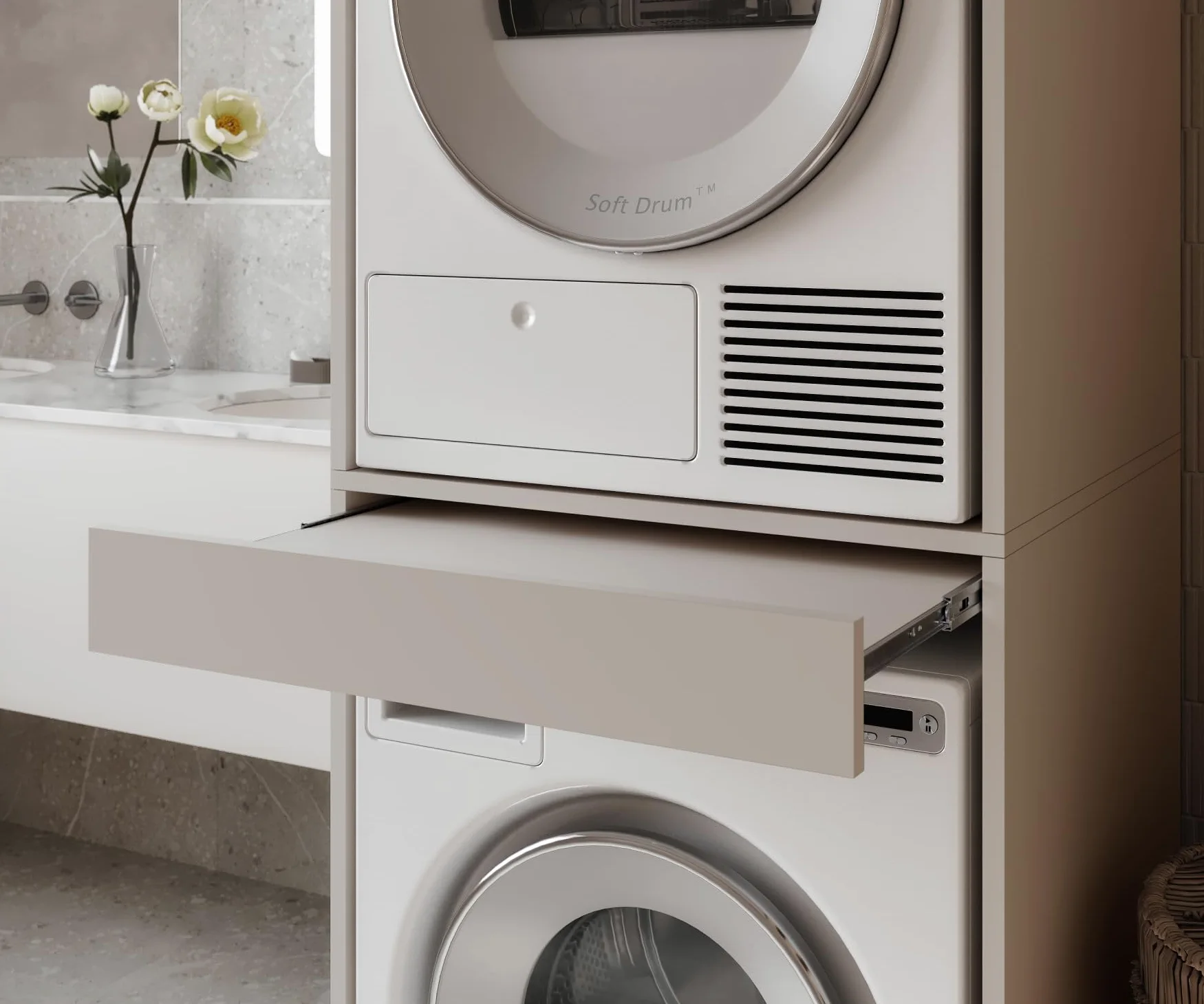 PLATAN Room Lavatrice asciugatrice con ripiano estraibile • Armadio sovrapiano 187 x 65 x 66 cm (cashmere)
