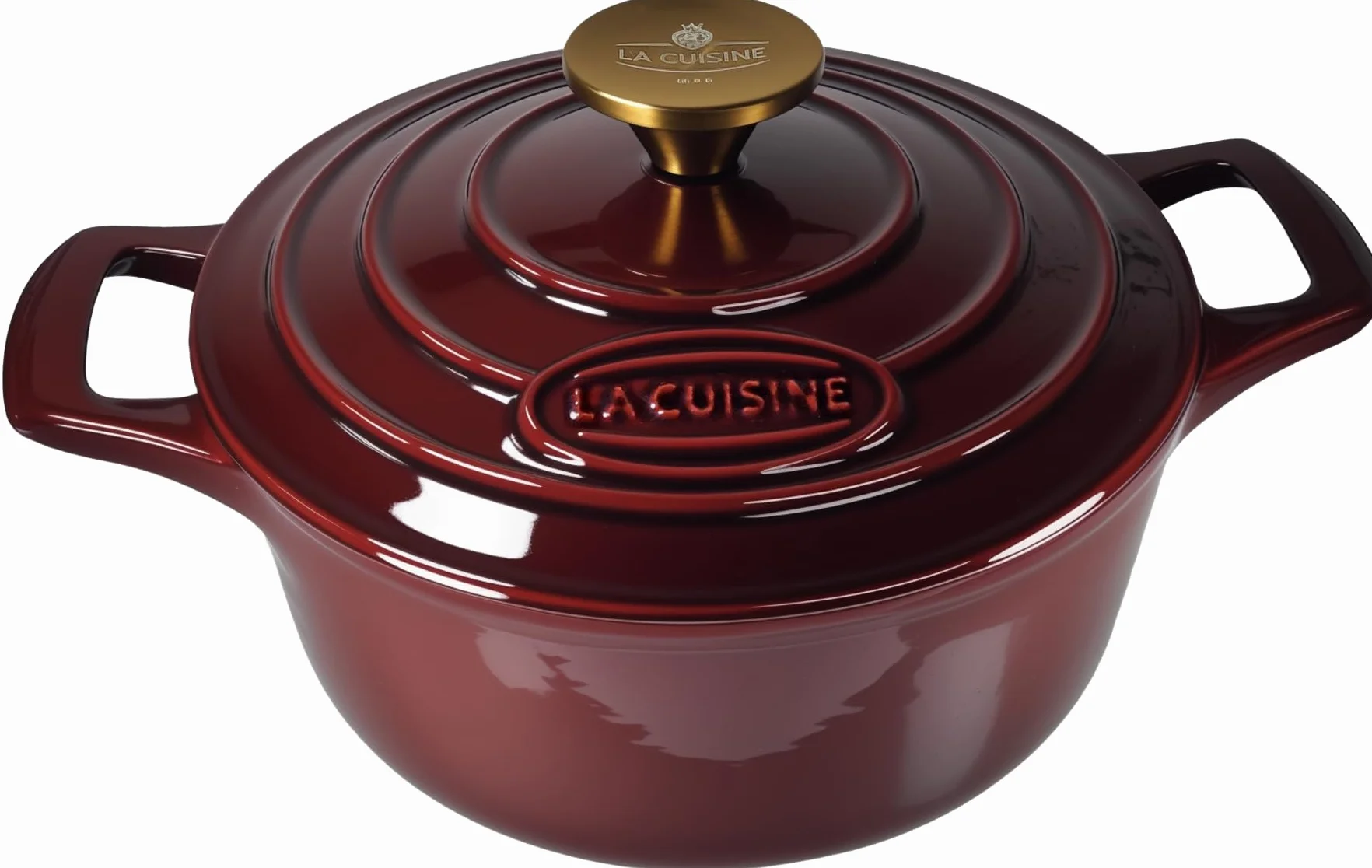 La Cuisine Casseruola in Ghisa Smaltata 20 cm Dia. 2 L. Rivestimento interno in smalto nero opaco, mirtillo rosso, manico del coperchio in acciaio inossidabile placcato oro