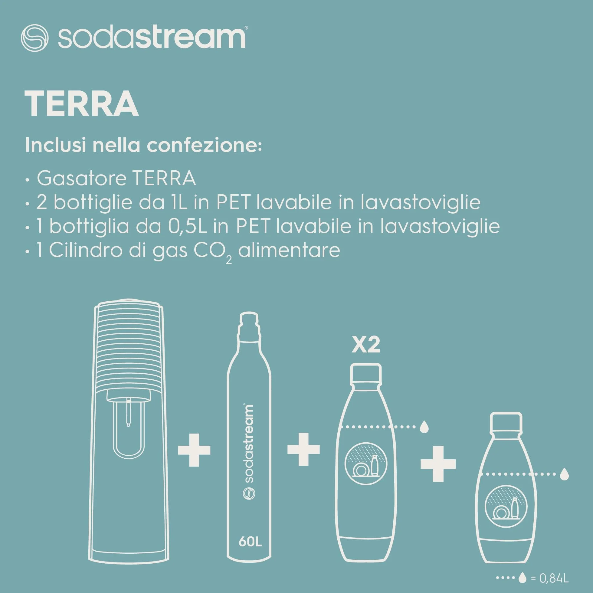 SodaStream Gazownik Terra, saturator wody gazowanej z butlami CO2, czarny, 60L