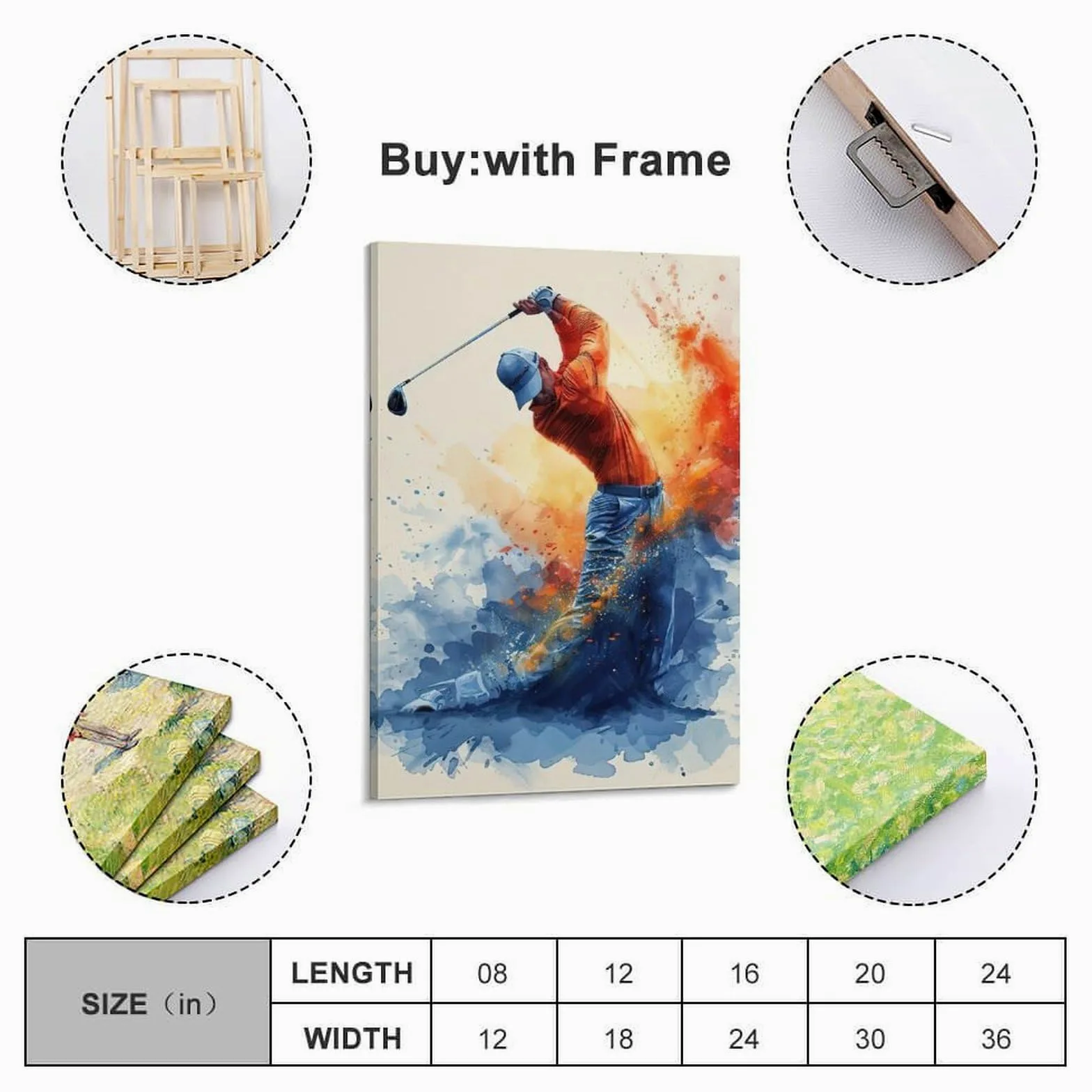 XMUXCY Decorazione da parete per camera da letto, poster su tela, poster sportivo, stile artistico, golf, altalena, 60 x 90 cm, stile cornice