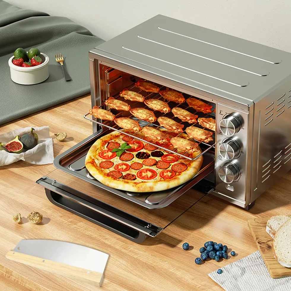 Tagliapizza,Tagliapizza in Acciaio Inox 32cm,Manico in legno massiccio,Coltello Mezzaluna per Tagliare Verdure, Erbe, Carne, Alimenti-Impugnatura Ergonomica,Taglio Preciso e Efficiente