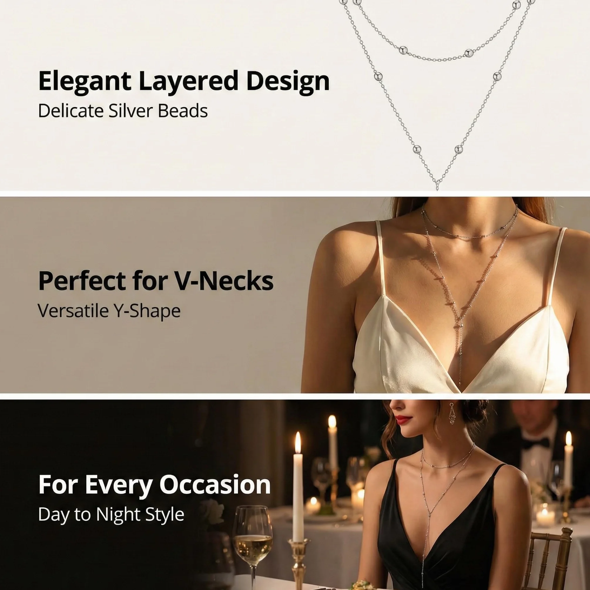 Collana Y Argento Doppia Boho Pendente Donna Elegante Accessorio Strati