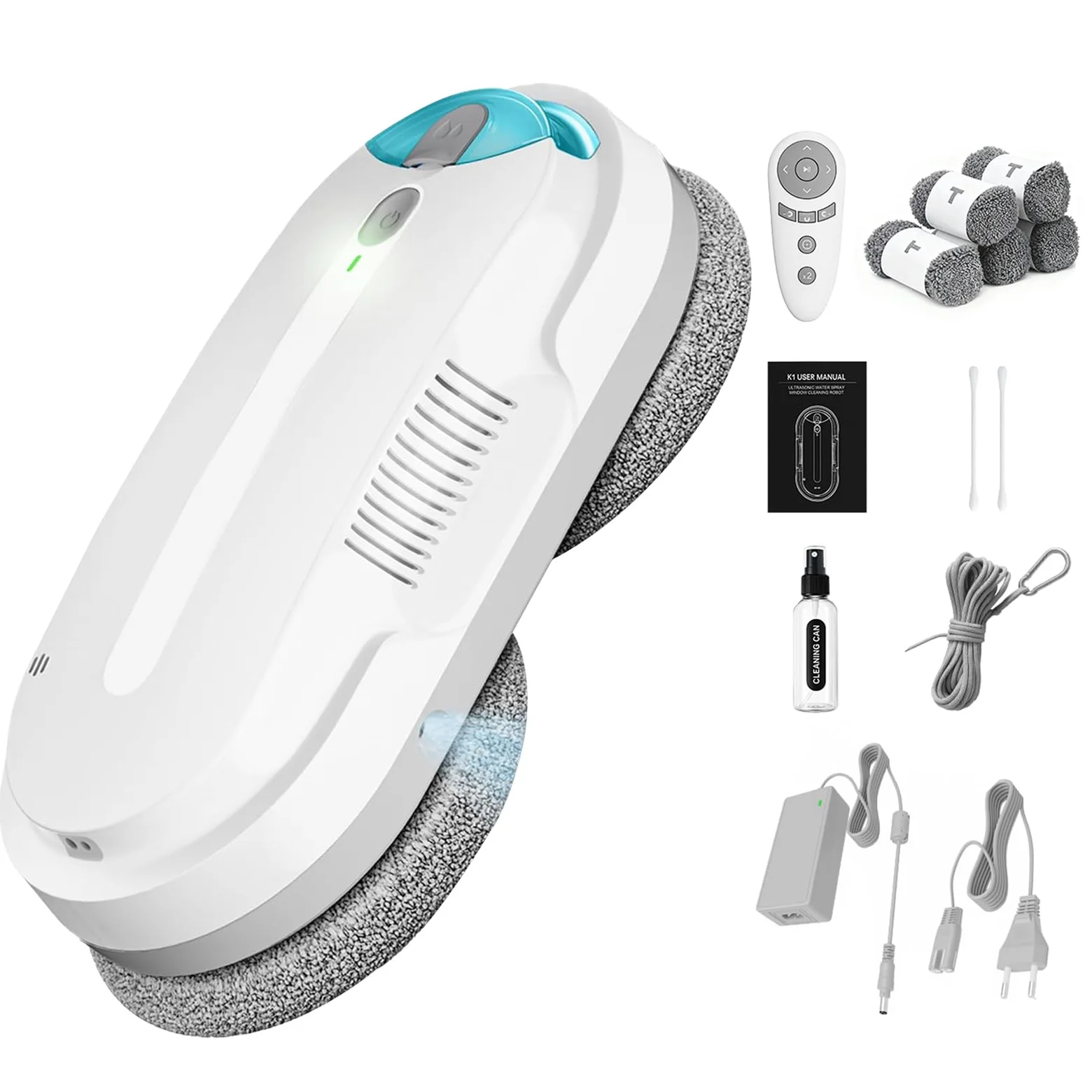 Robot Lavavetri,doppia elica4800-6400pa Robot Lavavetri Automatico con Doppio Getto D'acqua,3 Modalità di Pulizia,Rilevamento Intelligente dei Bordi,Telecomandoe 10 Panni