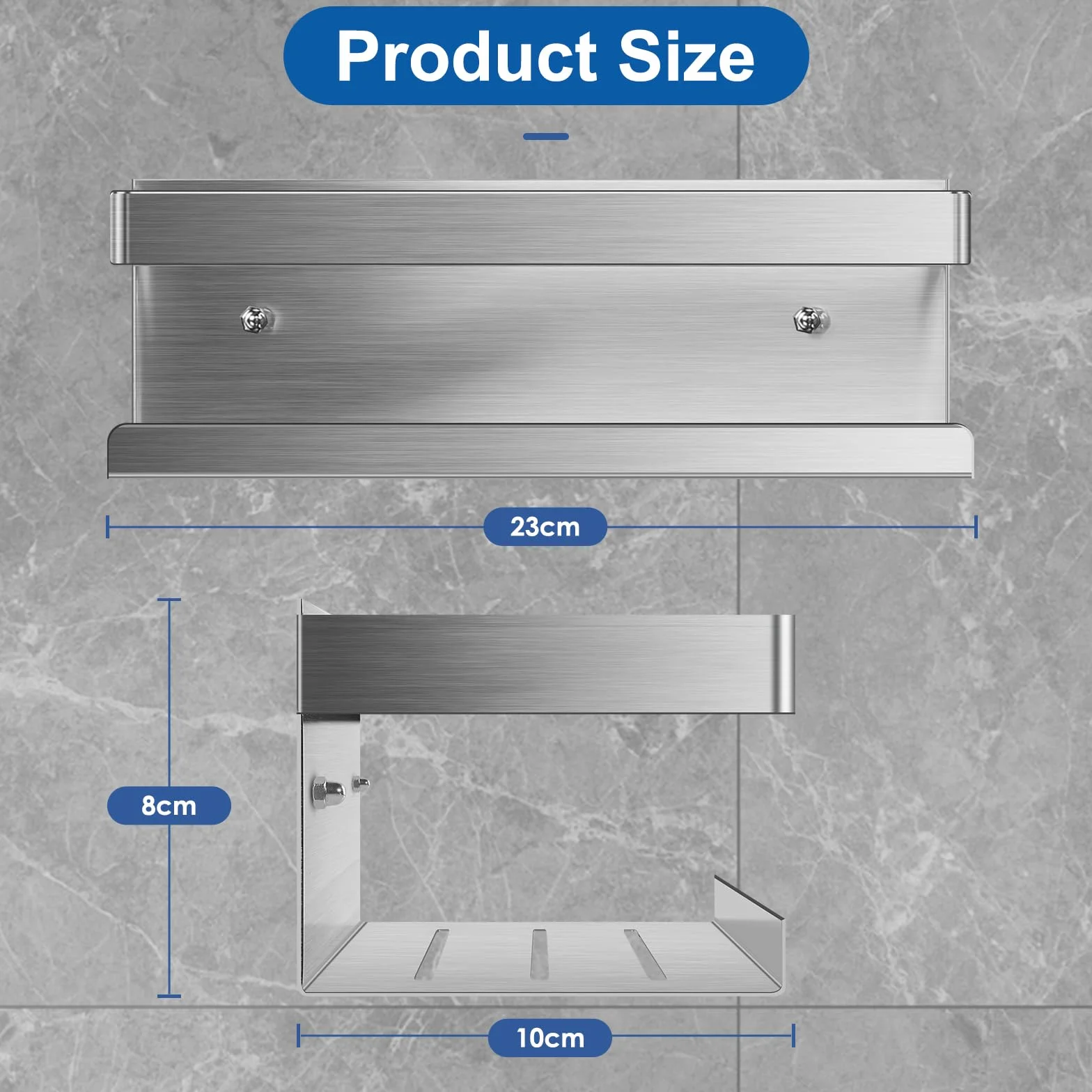 Mensola Doccia Senza Foratura SUS304 Acciaio Inox, Porta Bagnoschiuma Shampoo, 2 Pezzi Organizer Doccia Argento