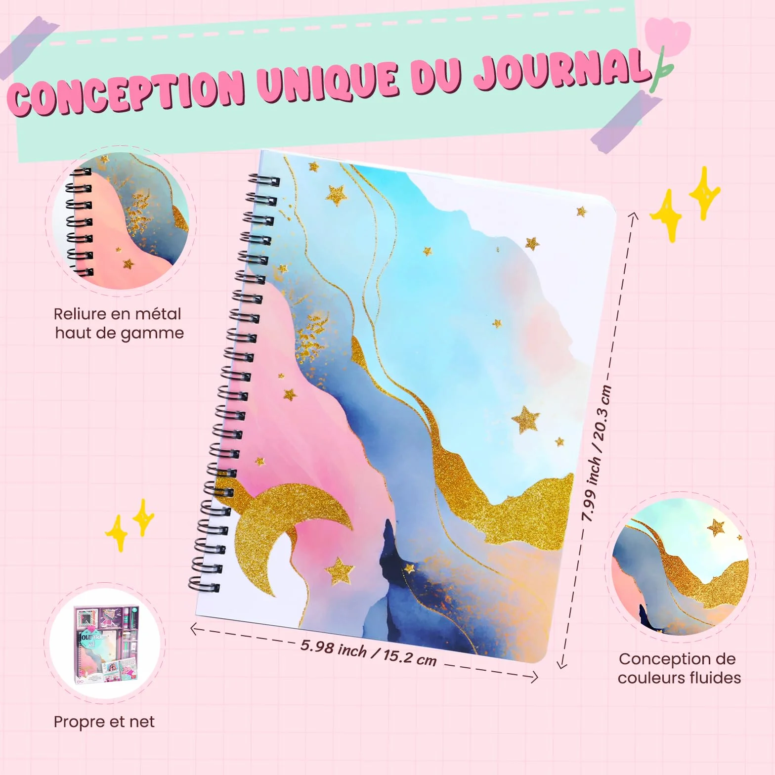 EDUMAN Scrapbook Accessorio Set, Bullet Junk Journal Set con Journaling Scrapbook Accessorio, A5 Raster Notebook, DIY Scrapbook Regalo per Ragazze (Rosa)