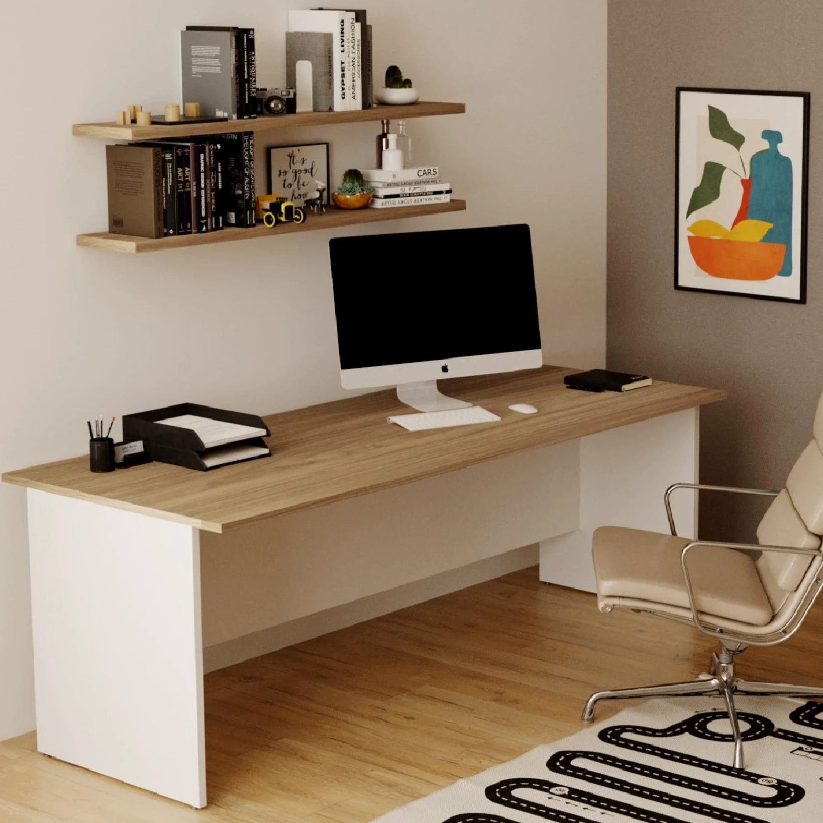 Linea Azzurra Scrivania Ufficio, Tavolo da Lavoro per Ufficio e Soggiorno Scrivania Computer Elegante e Facile da Montare H 74 x L 200 x P 80 Made in Italy (Noce Naturale)