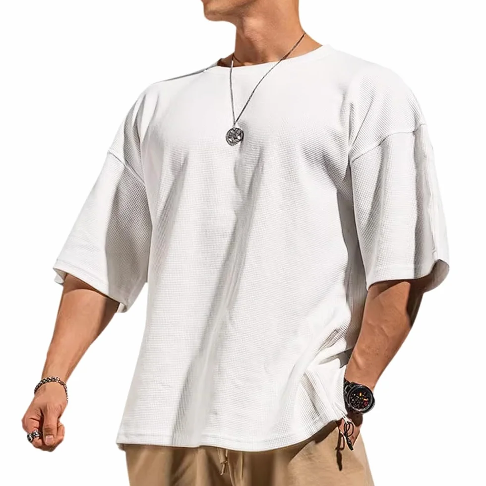 Muscle Alive Uomo Basic Maglietta a Maniche Lunghe Cialda Felpa Perdere Peso Allenamento Maglione Girocollo