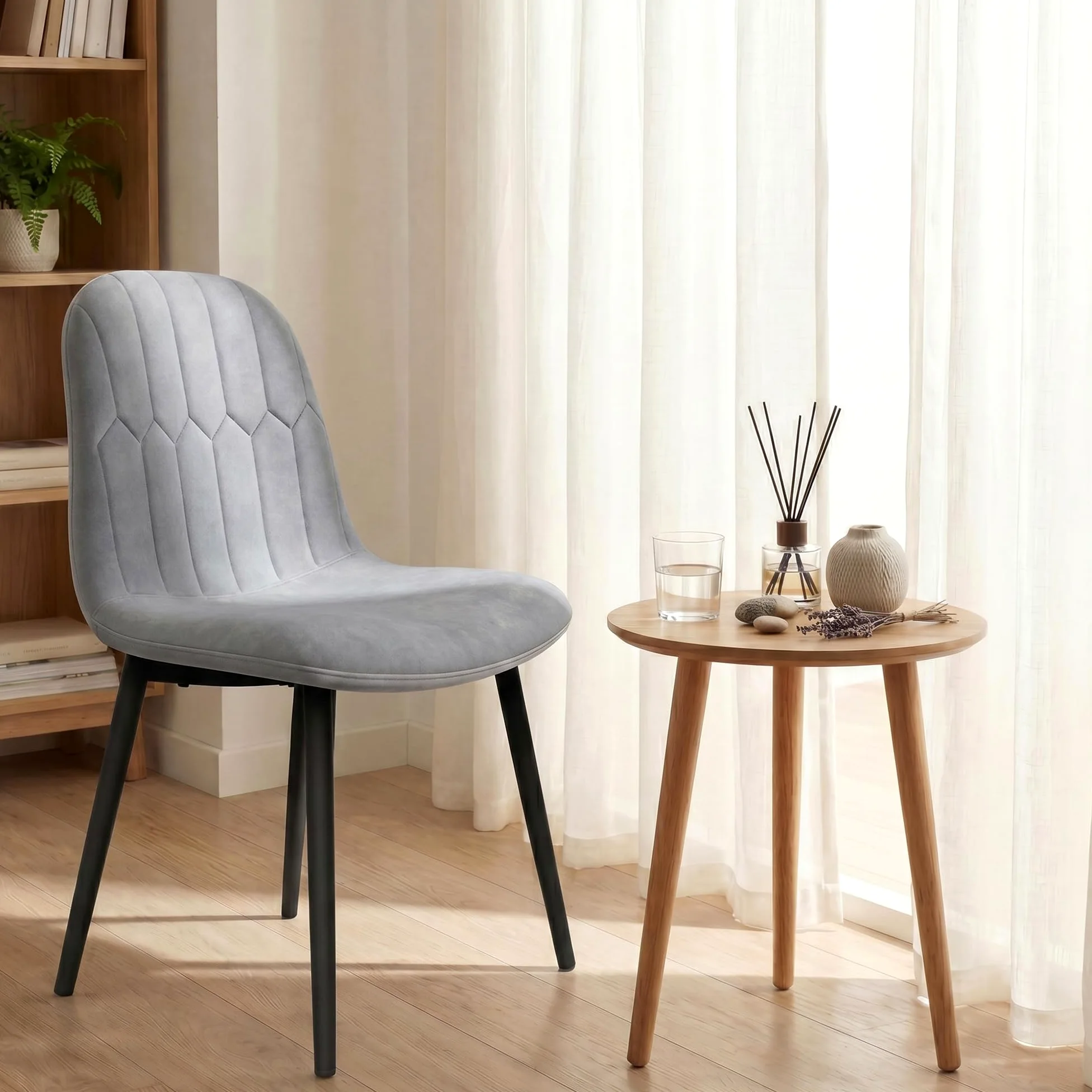 APICIZON Set di 4 sedie da pranzo in velluto, imbottite, schienale ergonomico, gambe in metallo, design retrò migliorato, per cucina, sala da pranzo, grigio