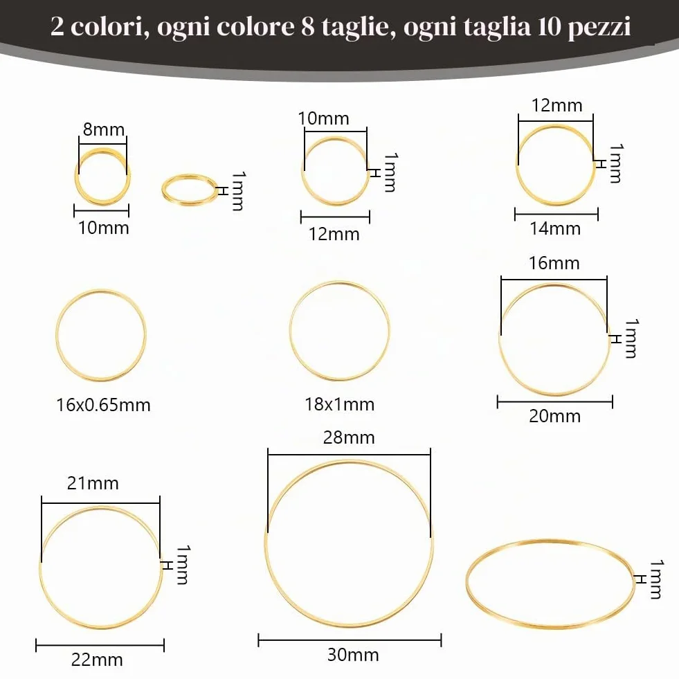 PH PandaHall 160pz Cornici per Orecchini Anelli di Collegamento Orecchini, 10/12/14/16/18/20/22/30mm Anelli per Ciondoli Oro Argento Pendenti a Cerchio per Gioielli Collana Fai Da Te