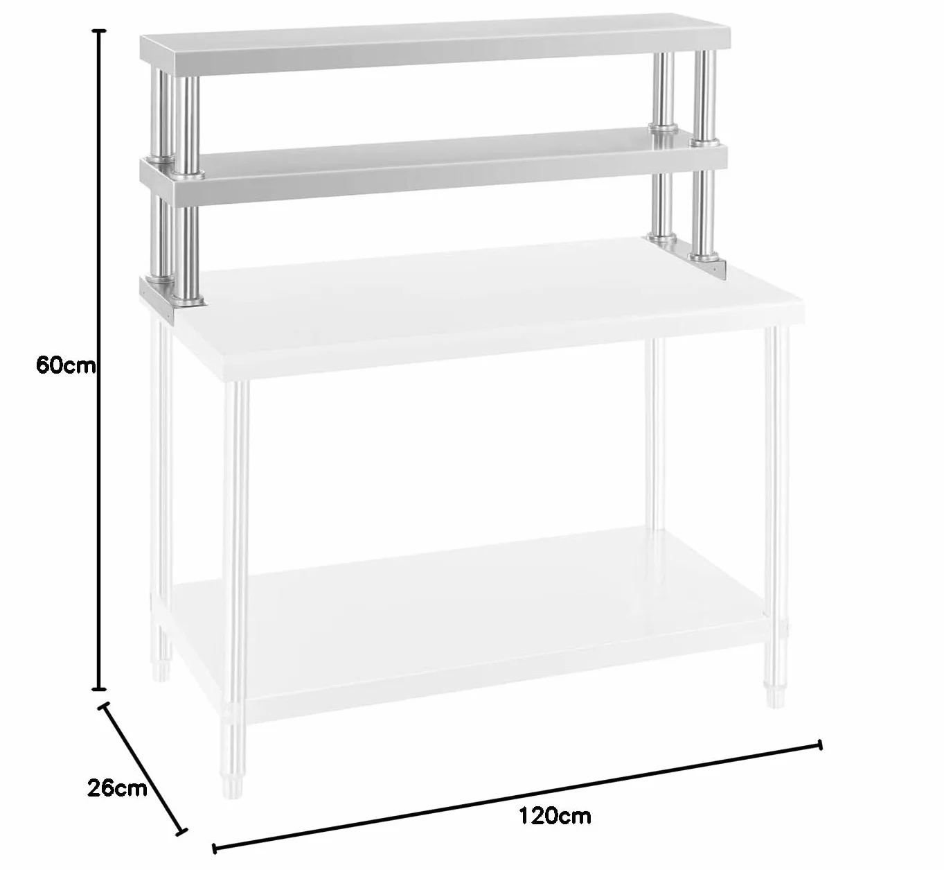 Royal Catering - RCER 120 - Estantería de Acero para Mesa - 120 cm - 2 estantes