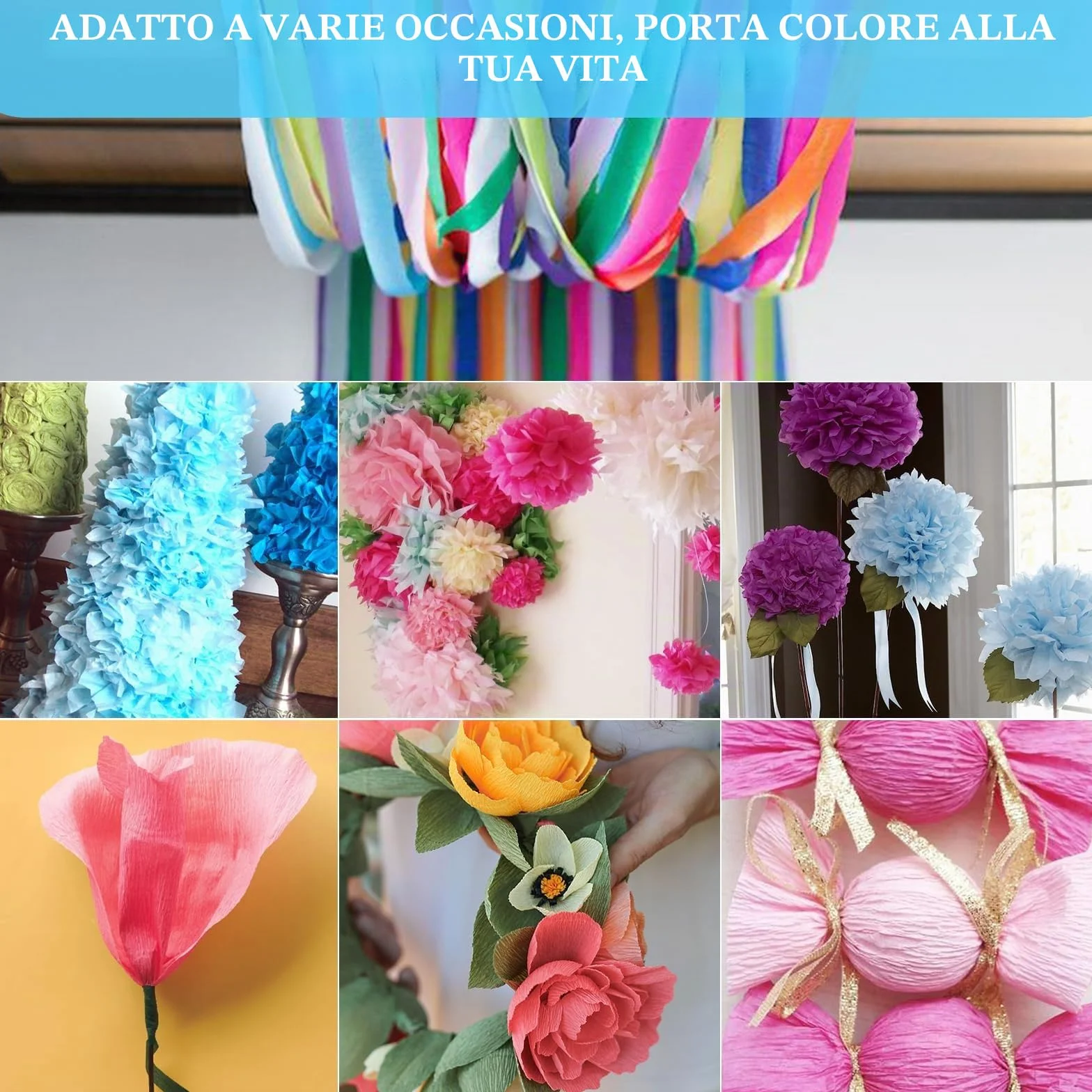 Nastro carta colorato 4,5 cm x 25 m, 8 rotoli, per matrimoni, carnevale, eventi festivi, serpentine e strisce multicolore