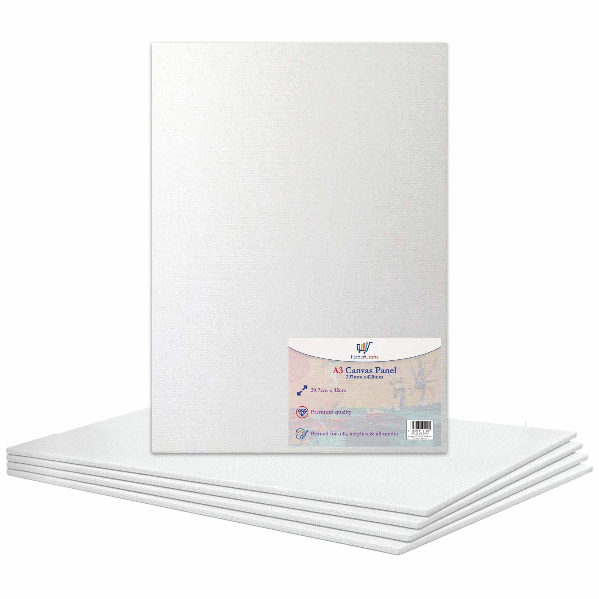 Pannello A3 allungato in cotone 100%, per pittura ad olio e acrilica, supporti misti senza acidi, formato A3 (297 x 420 mm) - 5 pannelli bianchi