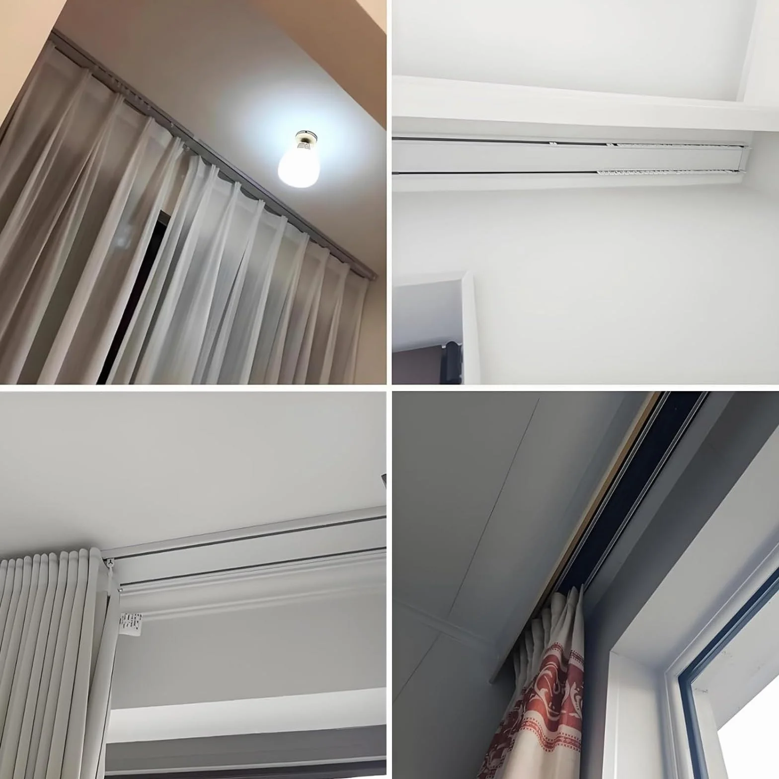 Binario per Tende A Doppia Fila Binario Tende Soffitto Scorrevole Ultra-Smooth con Rulli Silenziosi per Stanze Camper Tende da Doccia Camere da Letto E Finestre(Bianco,4.0m)