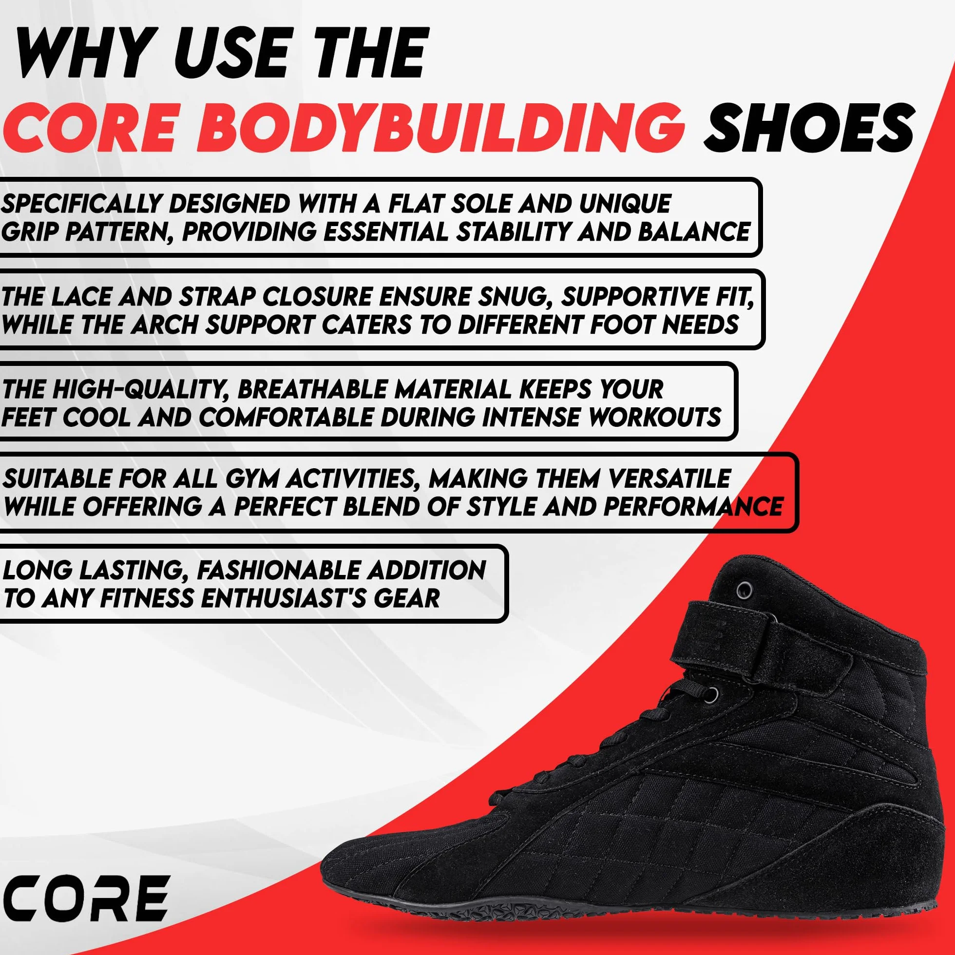 Nordcore Scarpe Bodybuilding Palestra Uomo Donna Sollevamento Pesi Powerlifting Deadlifting Squat Suola Piatta Antiscivolo Supporto Arco Plantare