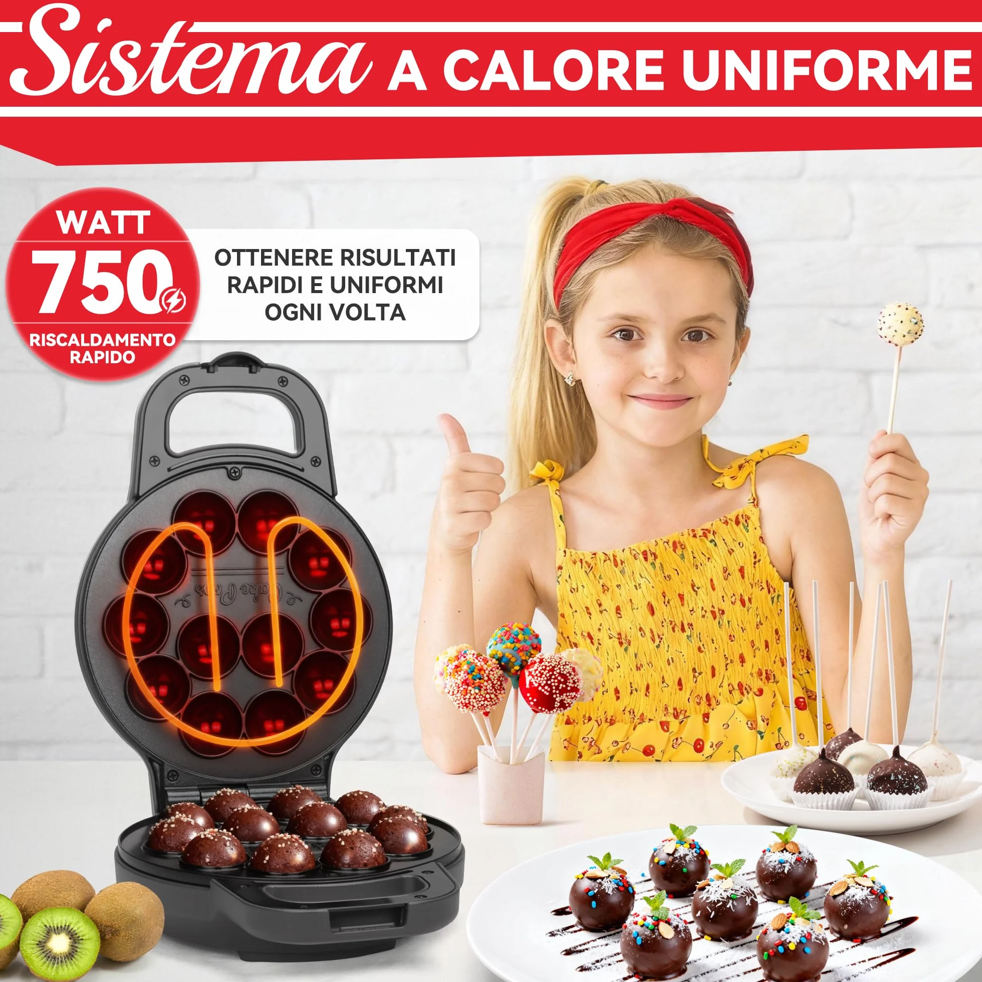 SugarWhisk Flip Cake Pop Maker, realizza 12 Cake Pops di dimensioni 12 x 1,4 cm, accessori per Cake Pops, macchina per snack, rivestimento ceramico, ricetta e pennello inclusi, colore grafite.