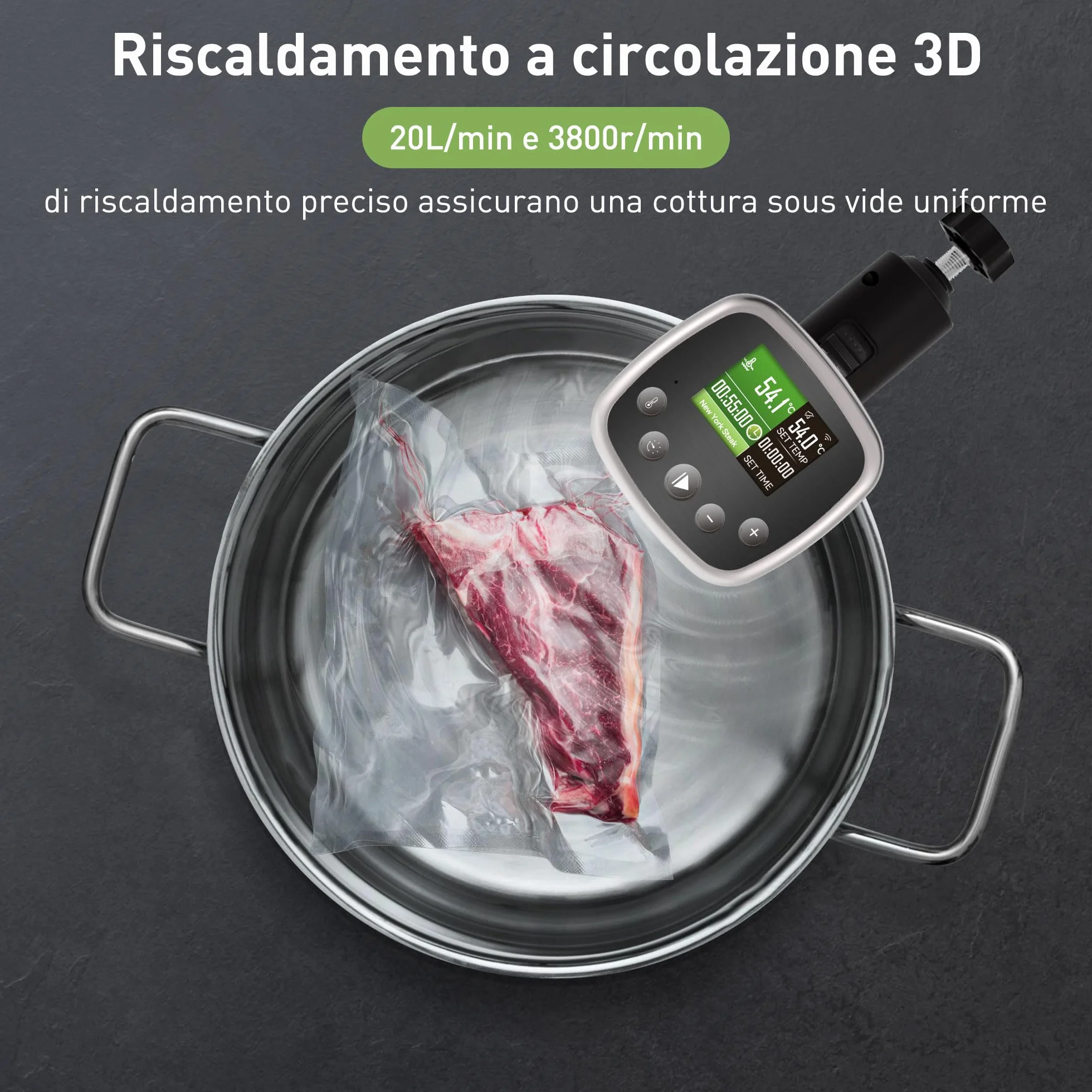 KitchenBoss Roner Sous Vide Professionale 1100W IPX7 Wi-Fi TFT Display