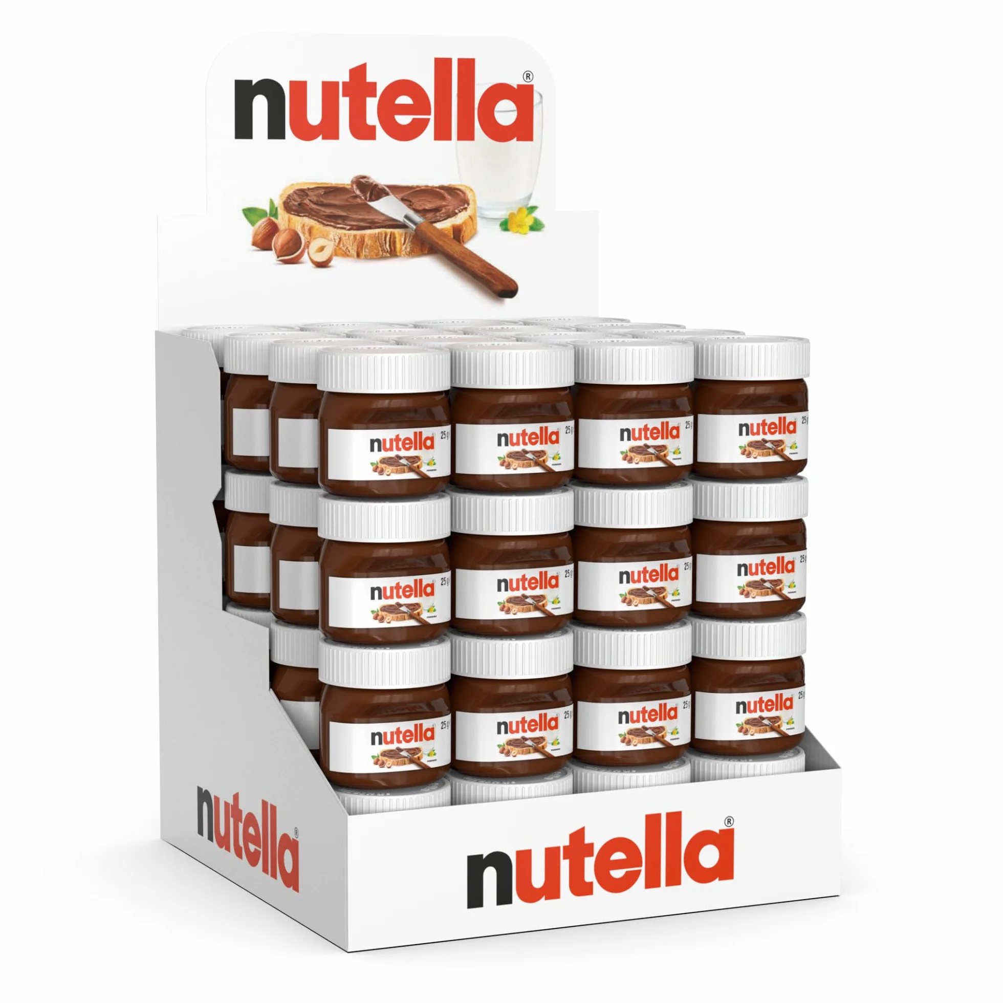 Nutella Crema Spalmabile alle Nocciole e Cacao, 64 Vasetti da 25g, Senza Glutine
