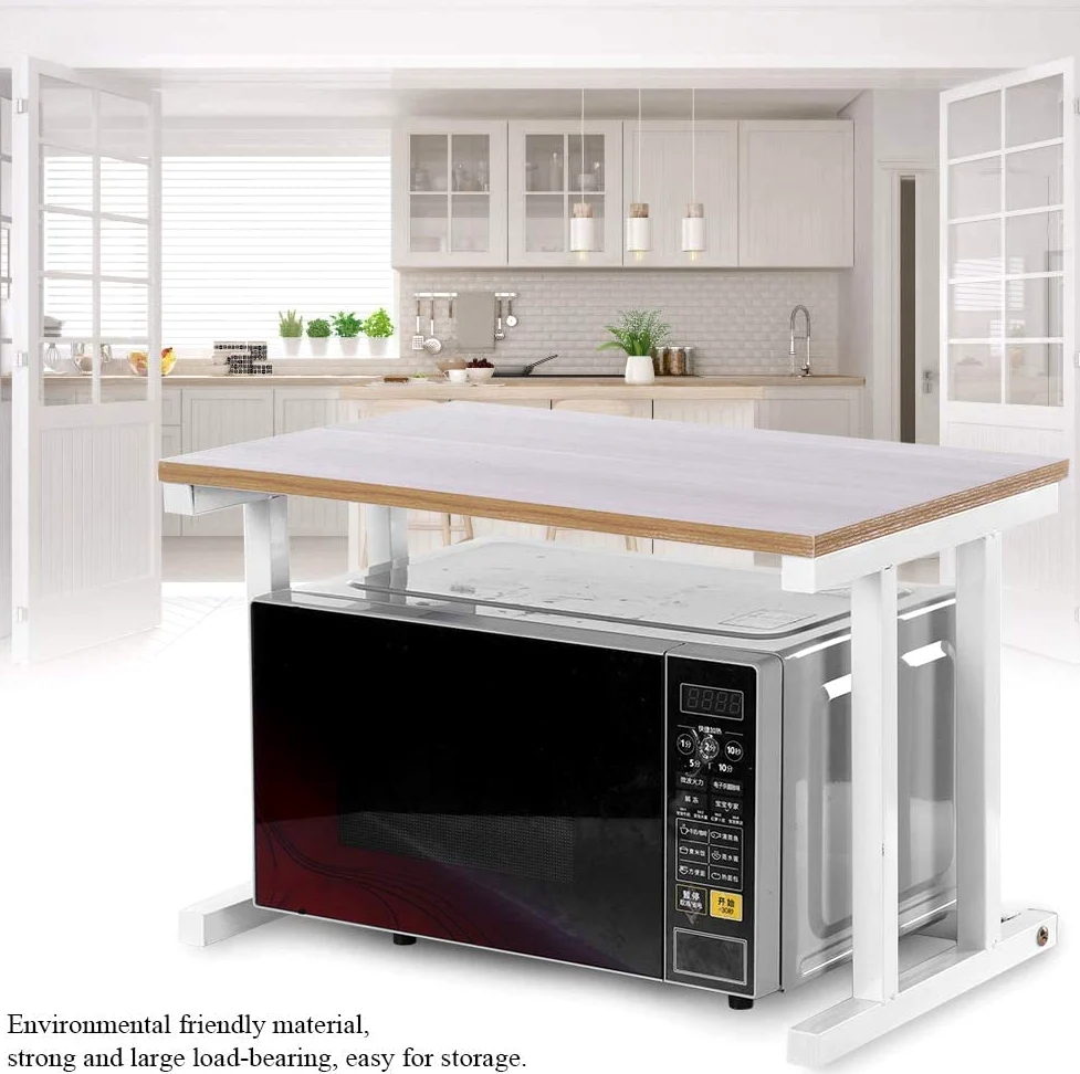 Ejoyous Ripiani per microonde a 2 Strati, Supporto per microonde in Legno Ripiano per Griglia per Forno a microonde per microonde Piatti per cuociriso Tazze Bottiglie per bollitore(Bianca)