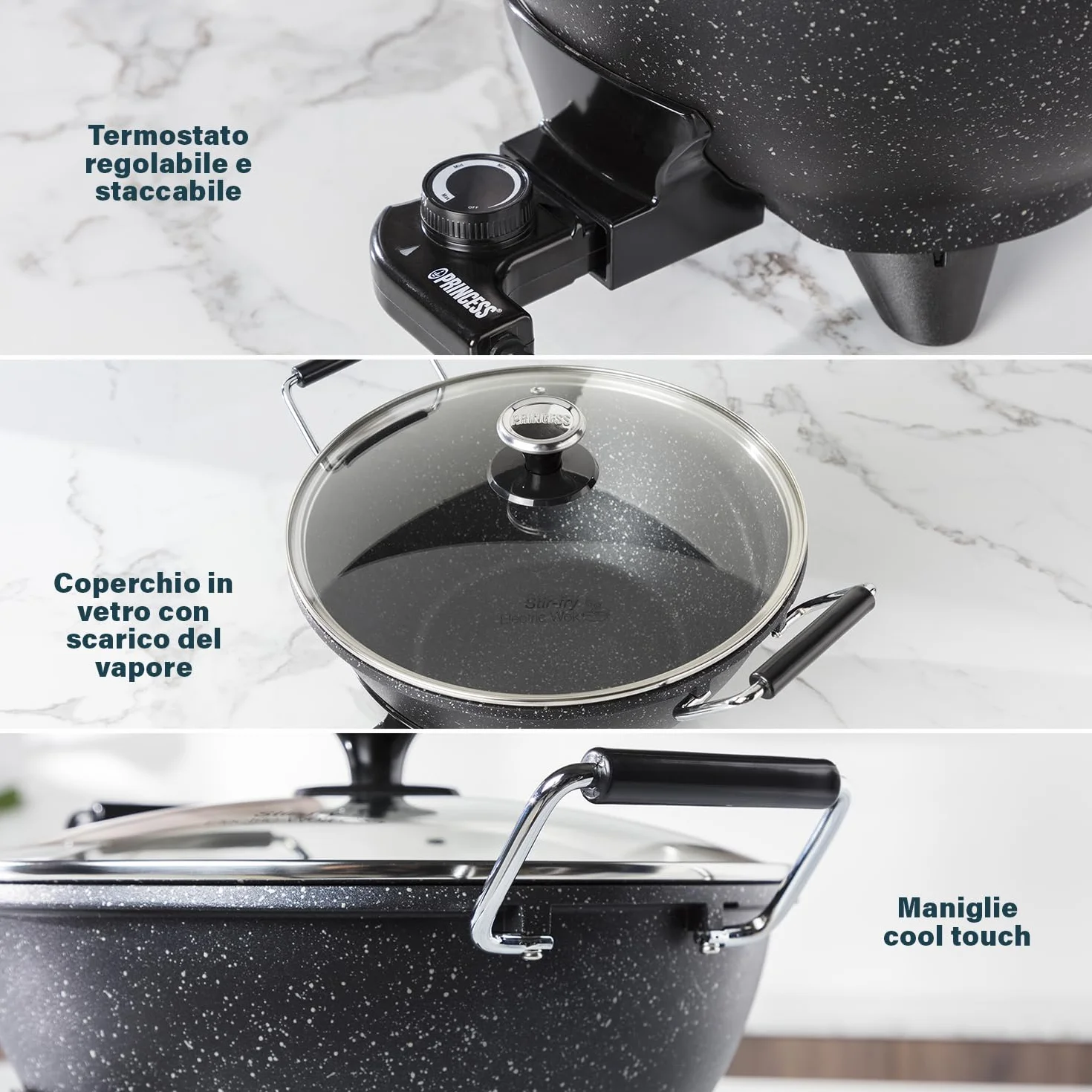 Princess Wok Elettrico Stir-Fry 1400W 7L 30cm Ghisa Nero