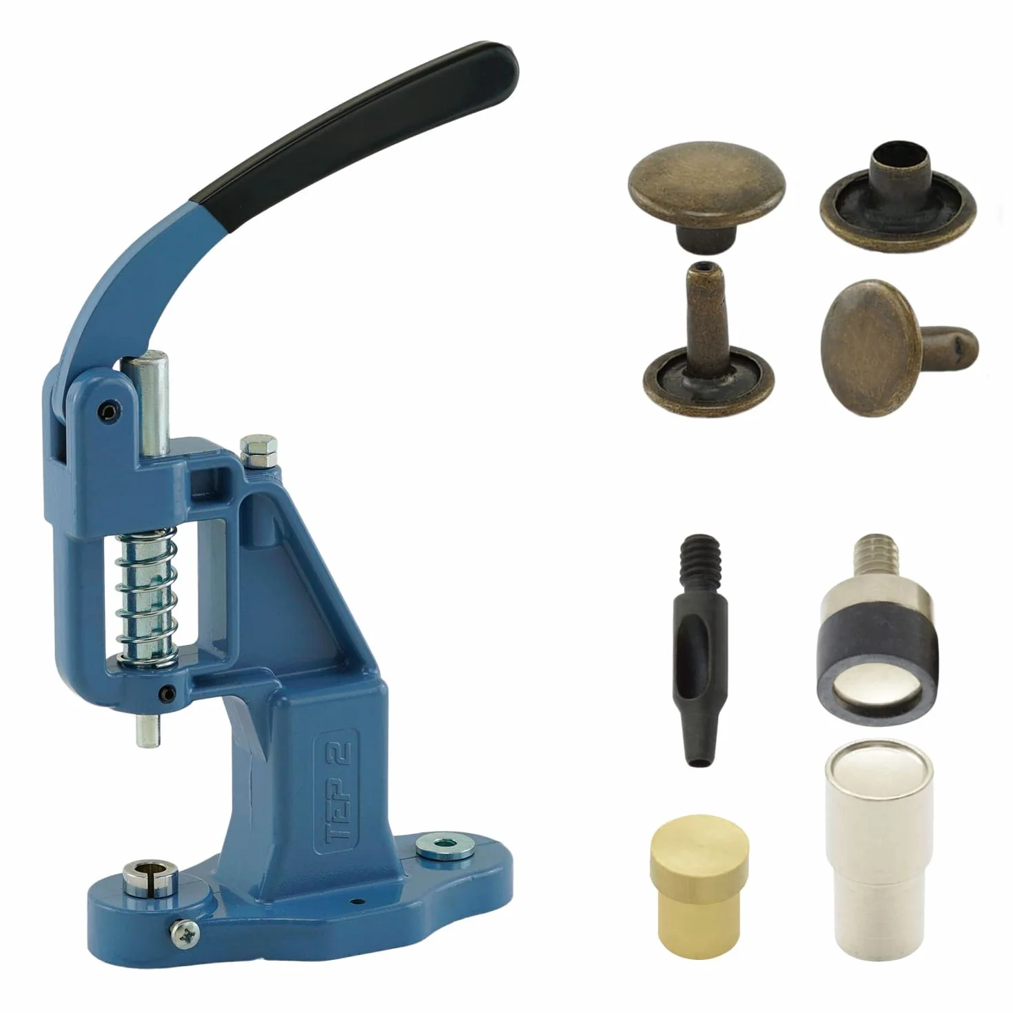 Getmore Crafts Set di pressa per rivetti con pressa a leva, utensile per rivetti e 50 rivetti a doppio testa da 12 mm, anticato, in acciaio | Pressa manuale | Fai da te | Per pelle, vestiti, jeans