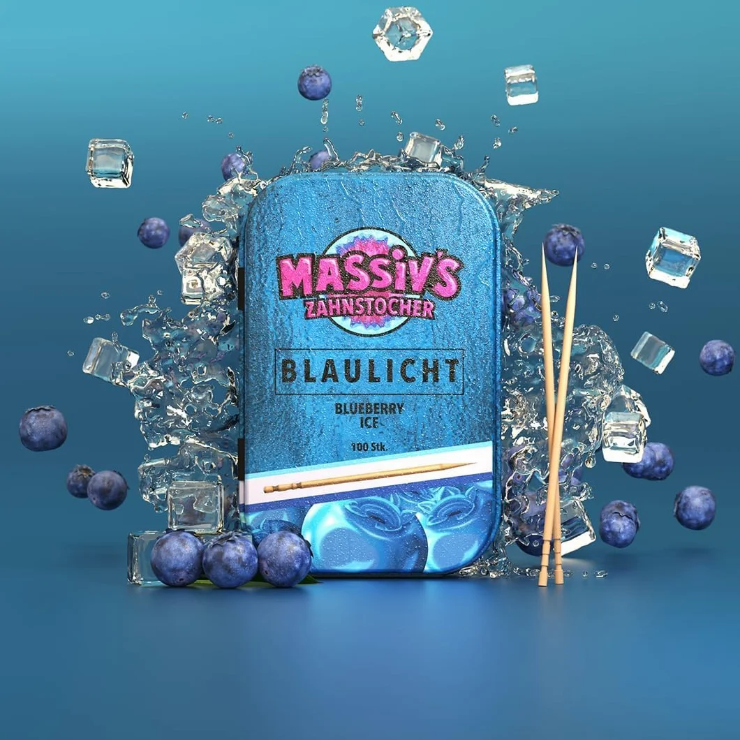 Blaulicht Blueberry Ice Zahnstocher Stuzzicadenti Aromatizzati 100 Pezzi Vegani Senza Zucchero