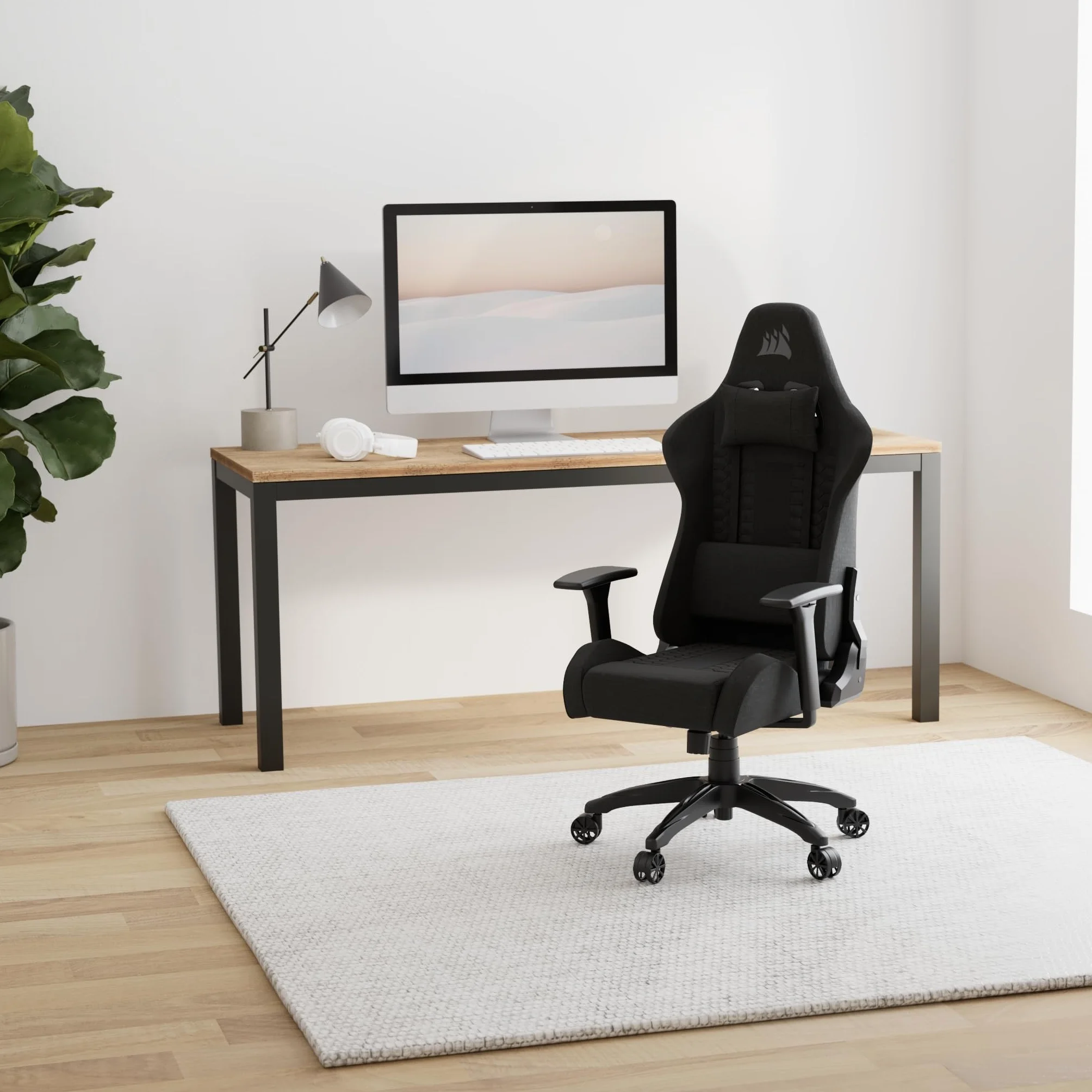 Corsair TC100 Relaxed-Rivestimento in Tessuto Gaming Chair, Nero | Rivestimento in Tessuto, Design Ispirato ai Sedili Sportivi, Cuscino Lombare, Cervicale in Memory Foam, Braccioli Regolabili