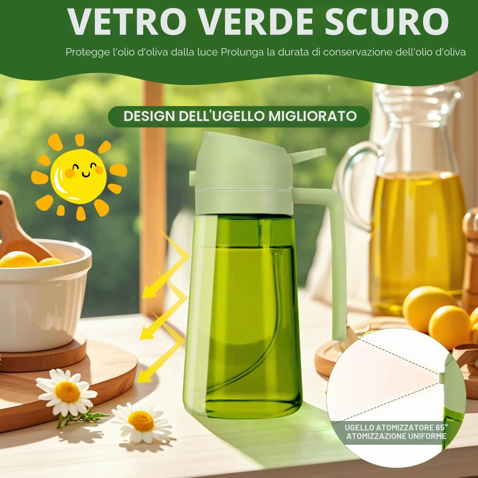 Spruzzatore di olio 2 in 1 per cucina 470 ml con blocco
