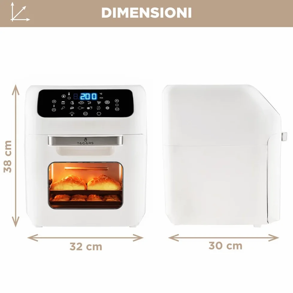 Forno Friggitrice Ad Aria Calda Da 12 Litri Con Display Digitale, Sistema A Riscaldamento Rapido, 12 Programmi Di Cottura, Timer e Temperatura Regolabili 1800 W