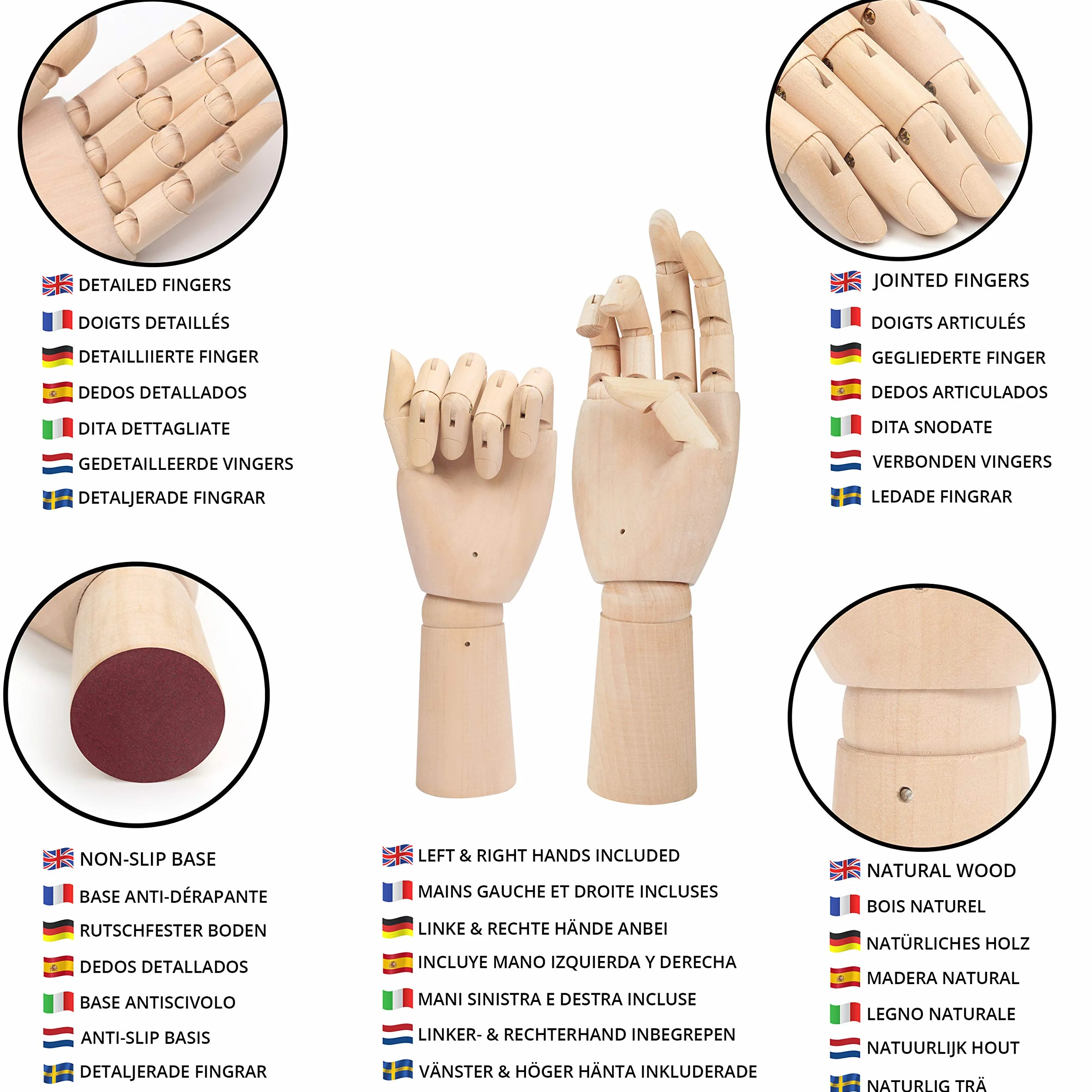 Belle Vous Mano articolata in legno sinistra e destra 30 cm 2 pezzi per disegno e pittura