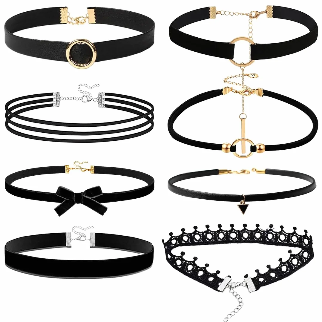 JEYORZY Gotico Collare 8 PCS Girocollo Collane Set Moda in Velluto Elasticizzato Chocker Vintage Regolabile