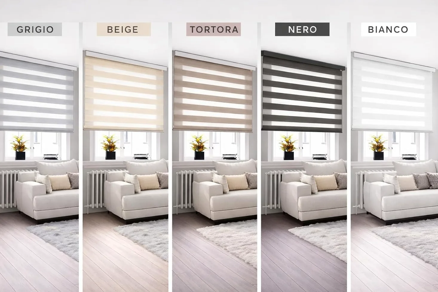 Tenda a Rullo per Interni Doppio Strato con Cassonetto e Catenella, Adatto a Finestra/Porta Finestra, Regolazione Luce e Privacy (Bianco001, 120x300)