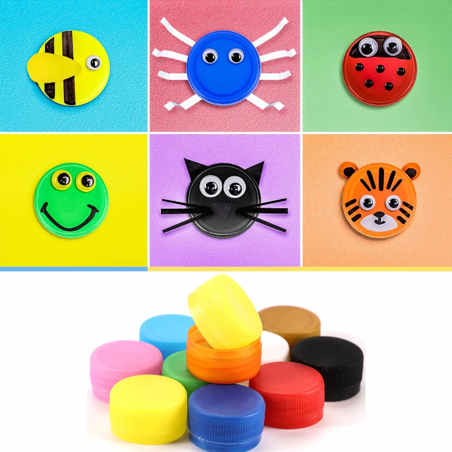 100 Tappi di Plastica Colorati per Bottiglie, PE Tappi Plastica Bottiglie, Progetti DIY Bambini Eco-Friendly, attività Scolastiche E Creative (10 Colori (Senza Nero e Bianco))