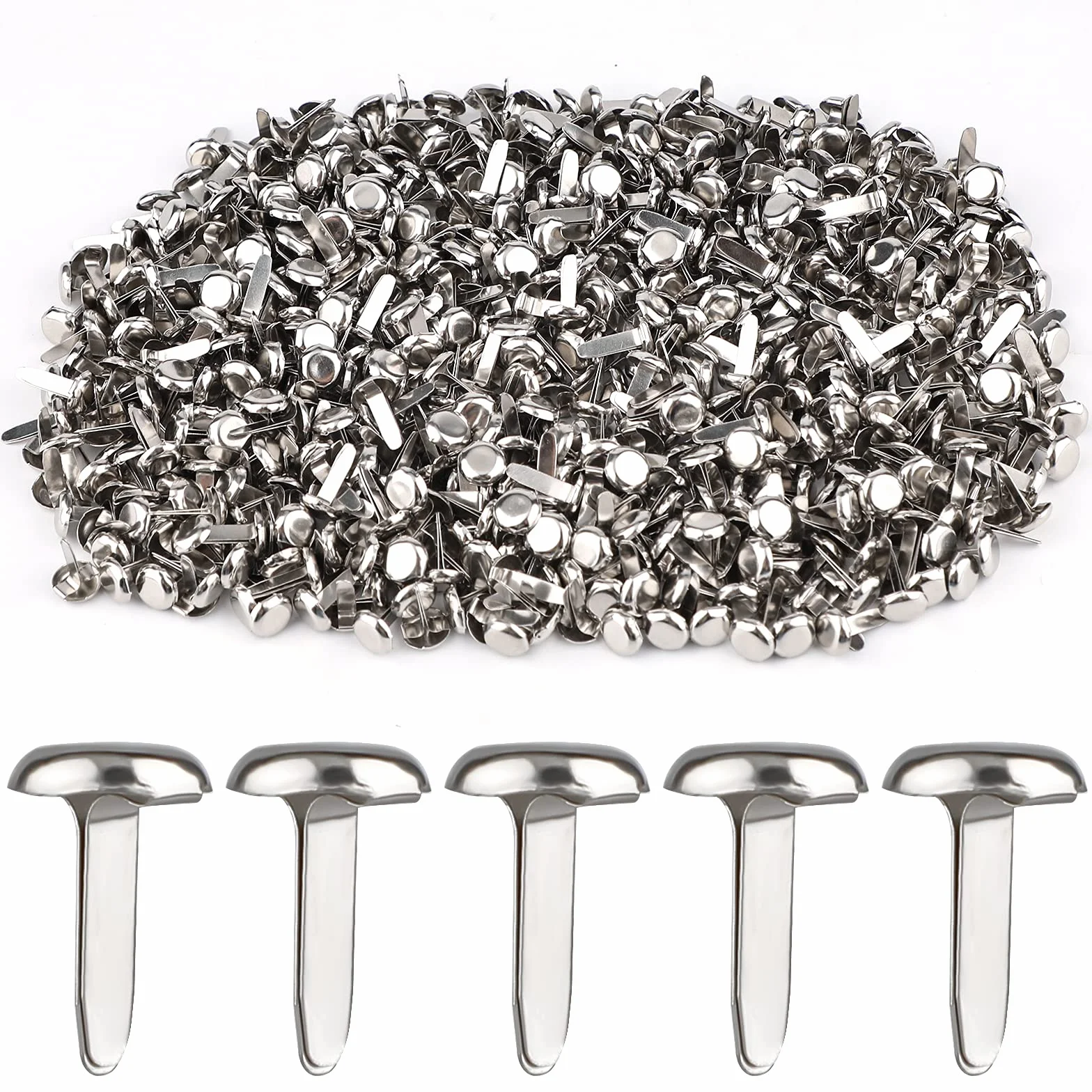 AIEX 600 fascette in metallo parigino in carta tonda fascette in rame spille, per progetti di bricolage, scrapbooking, ufficio, 12 x 8 mm (argento)